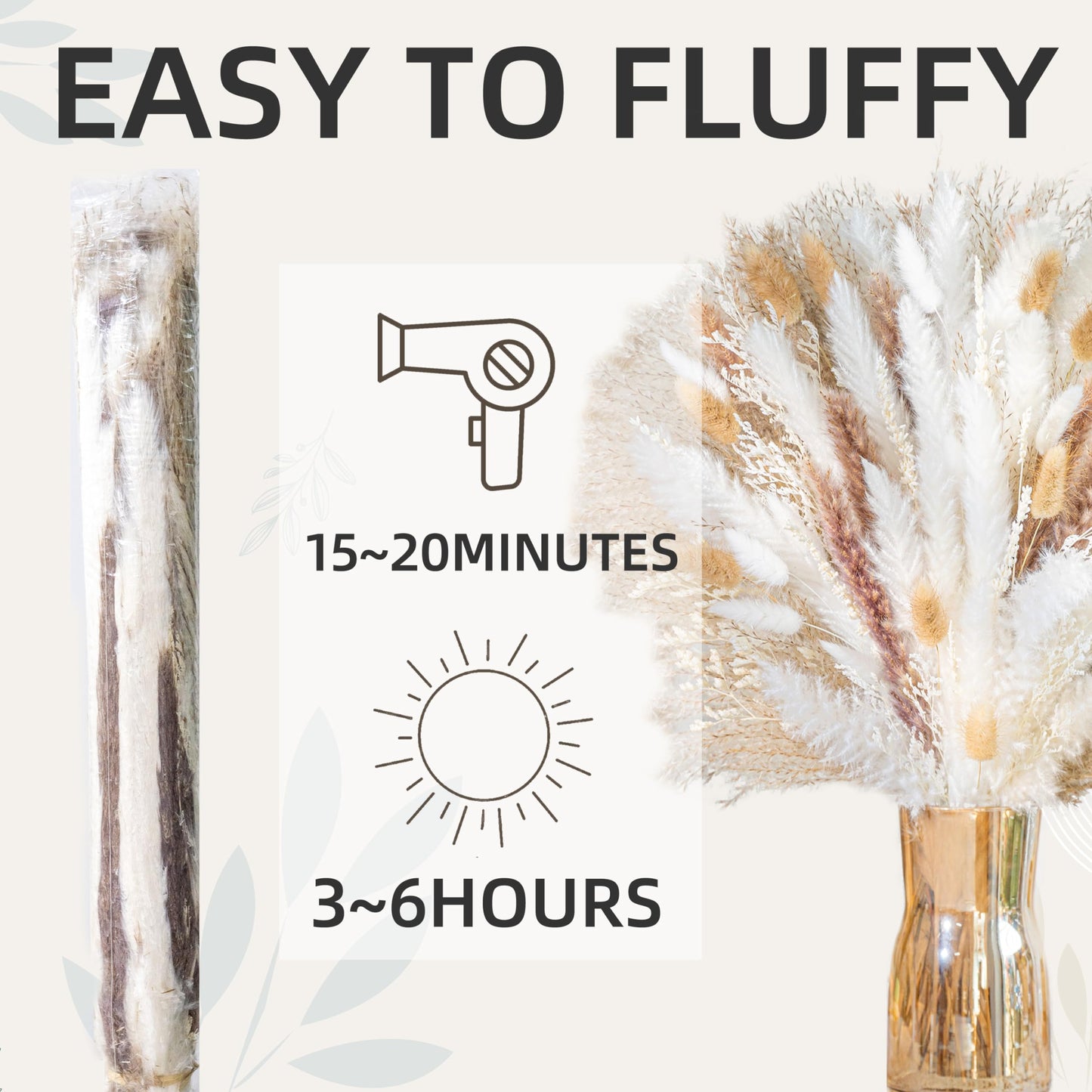 Natural Pampas Grass 8kind Grass Mix Bouquet | Dried Pampas Bouquet for Wedding Boho Flowers Home Table Desk Decor, Rustic Farmhouse Decor (93PCS)