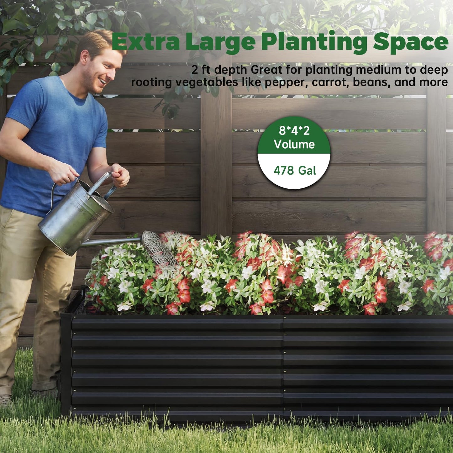 NAVINE 8x4x2 ft Outdoor Raised Garden Bed, Large Metal Planter Raised Beds, Planters for Outdoor Plants for Vegetables, Flowers, Herbs, Fruits, and Succulents.(4 Pcs)