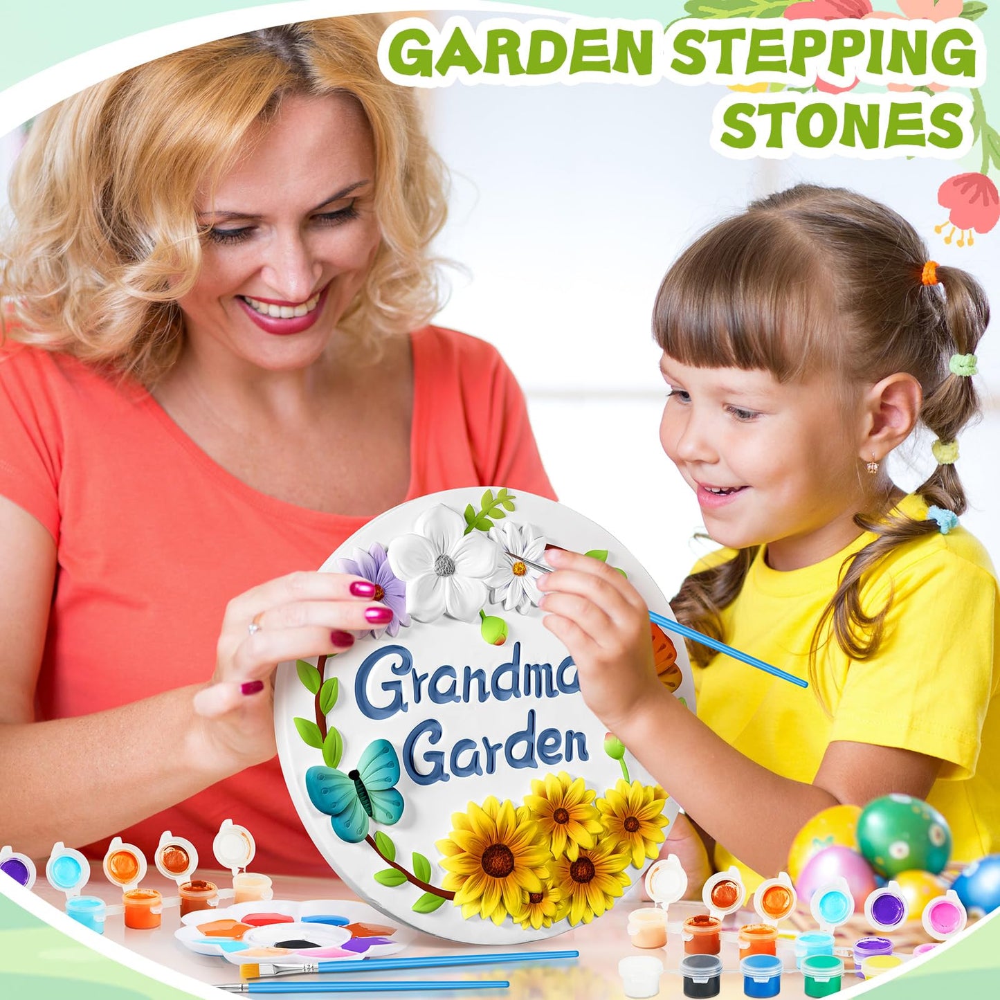 Juexica DIY 9.5 Inch Grandma's Garden Stepping Stone, Woman Gifts for Mom, Paint You Own Garden Stepping Stones, Woman Gifts for Nana,Stepping Stones(Grandma,9.5 Inch)