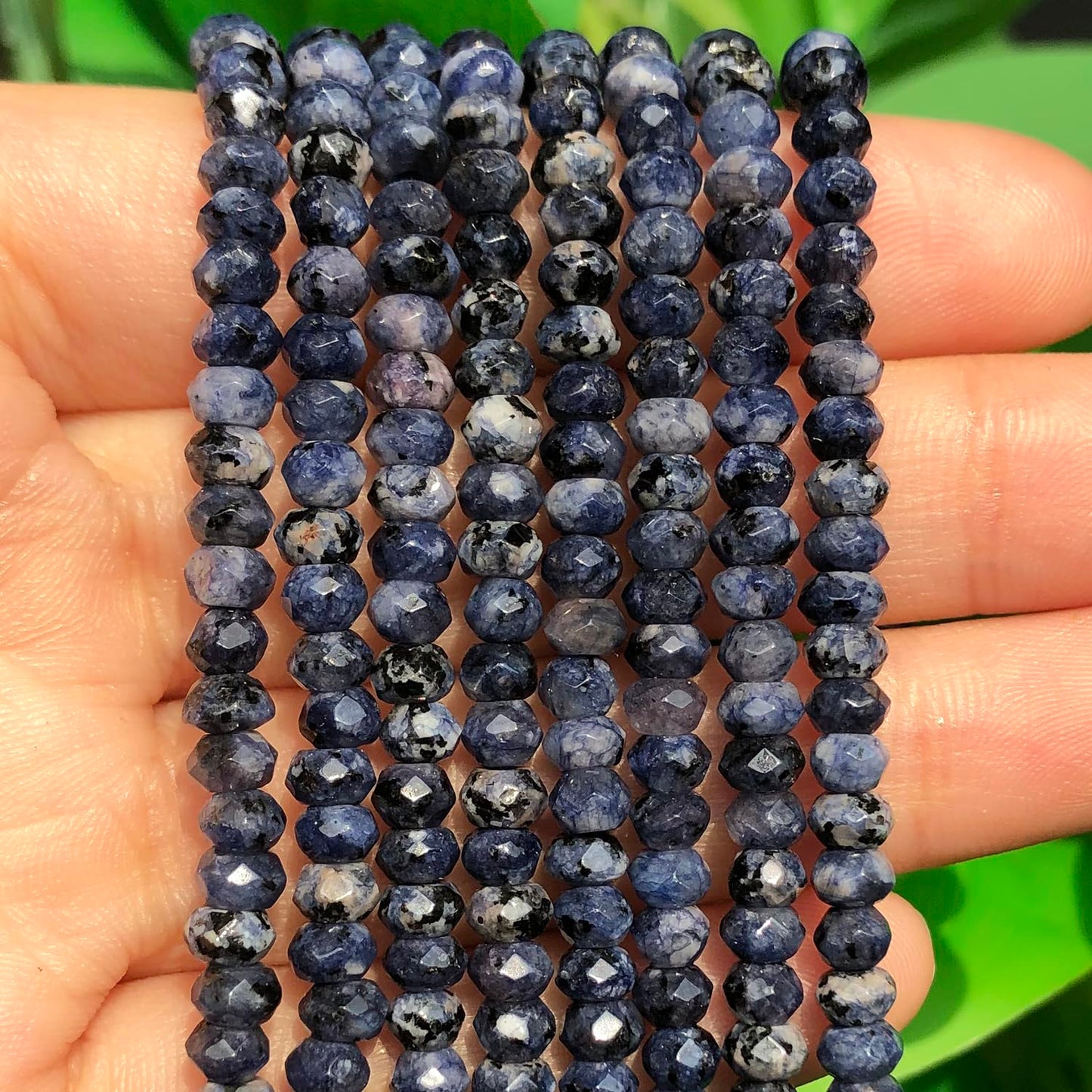 2 String 220PCS 3x5mm Natural Blue Color Speckled Beads for Jewelry Making, Songxi Facted Loose Gemstone Beads for DIY Bracelet Necklace Making Supplies with Energy Healing Chakra Power
