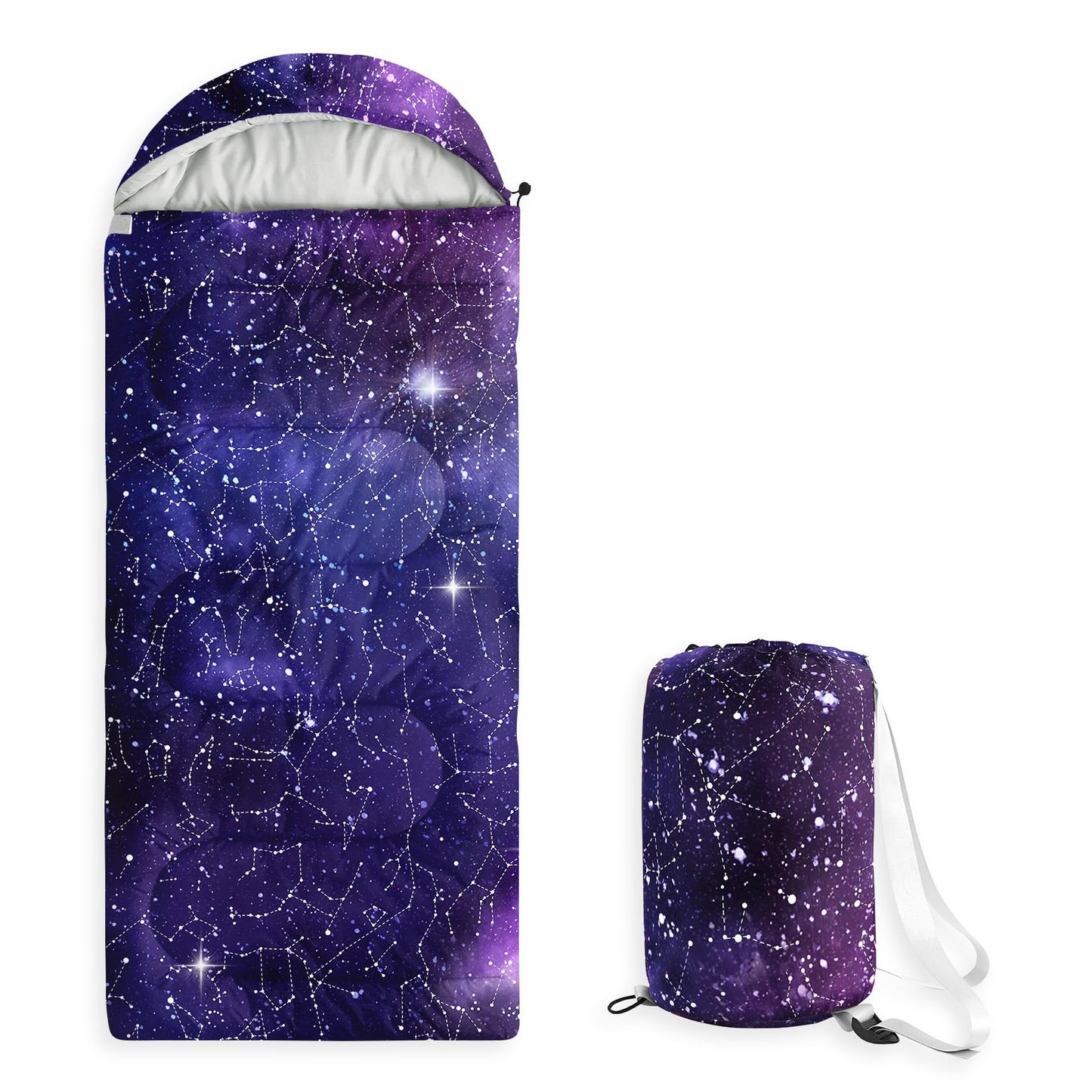 Wake In Cloud - Kids Sleeping Bag for Boys Toddlers, Camping in Warm Cold Weather, Backpacking Lightweight Compact Outdoor Liner for 3 Seasons, Constellation Galaxy, Indigo Purple