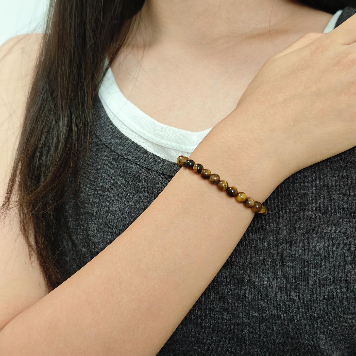 CHCCOYE 6mm Natural Healing Gemstone Bracelet Handmade Yoga Stretch Elastic Bracelet Stress Relief Crystal Jewelry for Men and Women (6mm, Yellow Tiger's Eye)