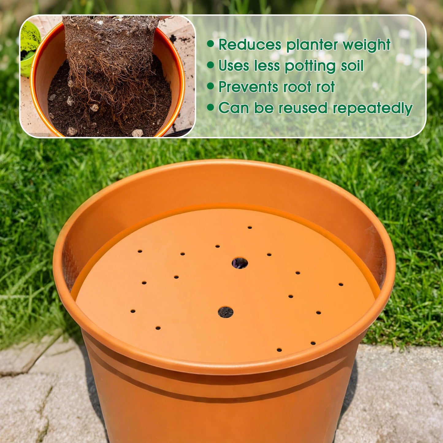 Tryitsbest Round Planter Insert for Large Pots, 11" Tall Flower Pot Fillers for Planters with Drainage Holes for Indoor Outdoor Gardening Plants Container (1 Pack, 11 inch)