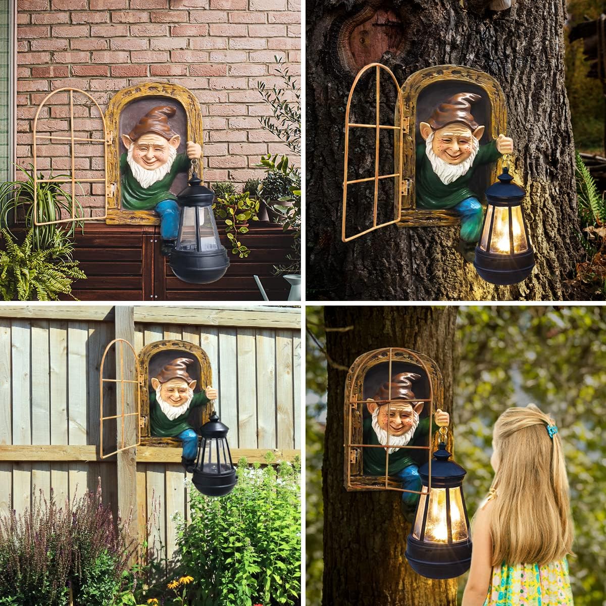 REYISO Gnomes Outdoor Garden Statues Gifts Mothers Day Summer Decor Whimsical Fairy Garden-10 Inch Elf Outdoor Tree Hugger Statues- Tree Face Sculpture, Yard Art Patio,Fence,Lawn,Wall Gnomes Ornament