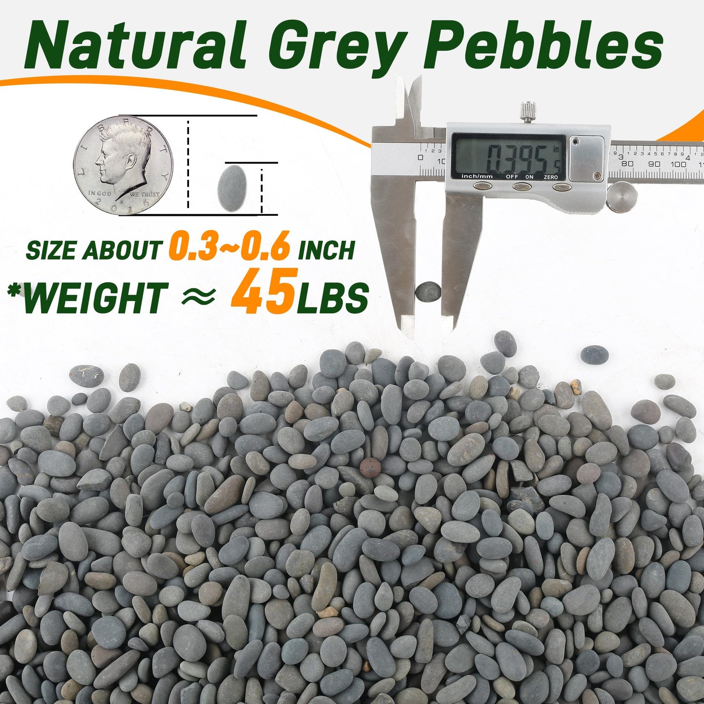 Quibbay 45 LB Natural River Rocks Mexican Beach Pebbles, 0.3-0.6 Inch Natural Unpolished Bulk Rocks, Pebbles for Landscaping Garden Paving Plant, Rocks for Walkways Outdoor Decorative Stone, Grey
