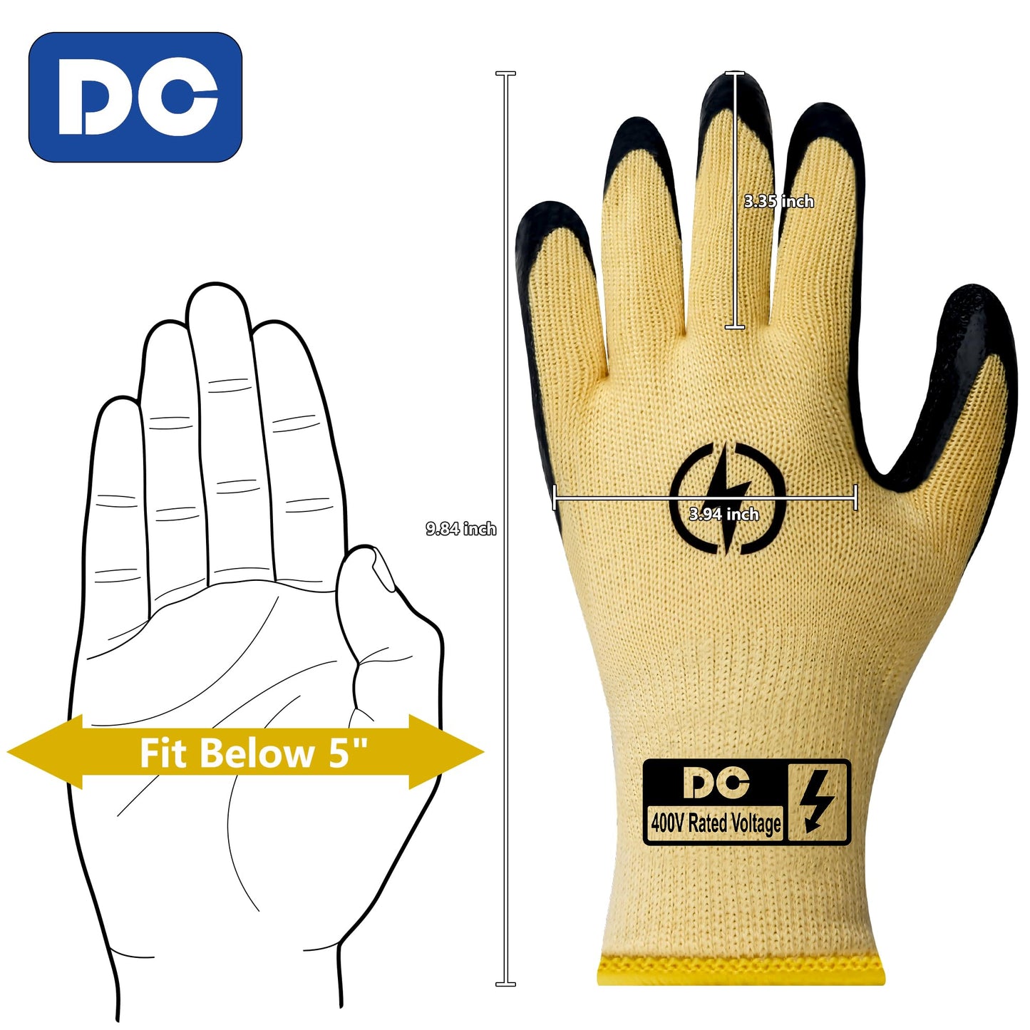 DongChu Insulated Electrician Gloves 400V,ASTM D120 Certified High Voltage Resistant Flame Retardant Work Gloves, Electrical Rubber Non-slip Prevent Shock,Large