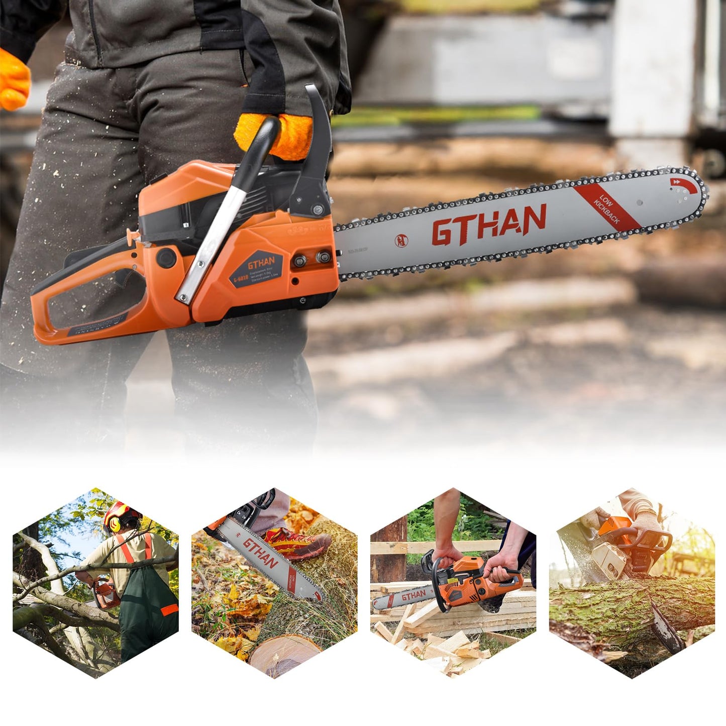 62cc Gas Powered Chainsaw 2-Cycle Gasoline Chain Saw with 20-Inch Guide Bar Cordless Gas Chainsaw for Tree Cutting Firewood Garden and Farm Use