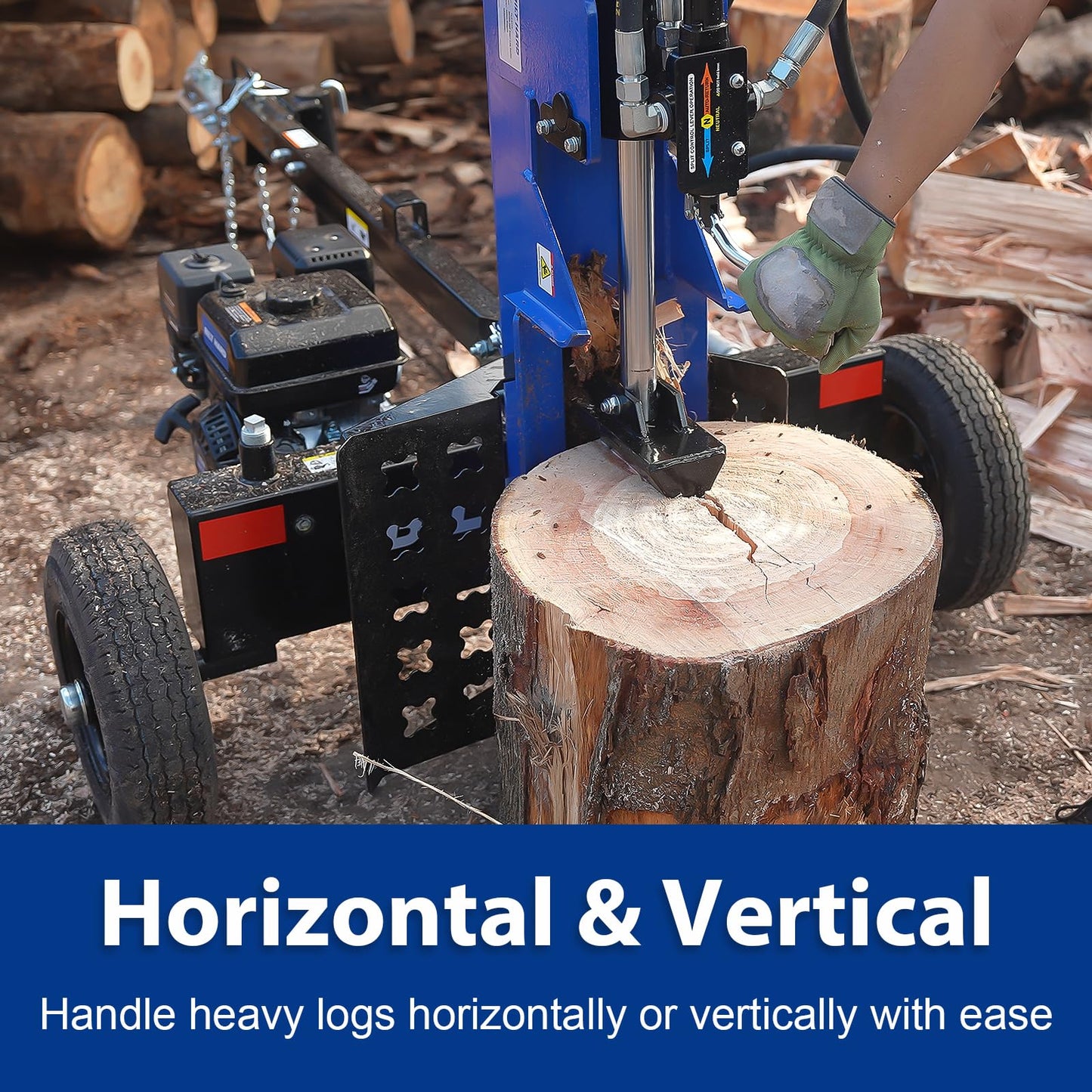 BILT HARD 25-Ton Horizontal/Vertical Towable Gas Log Splitter, Hydraulic Log Splitter with 8 HP 223cc 4-Cycle OHV Engine, 2" Ball Coupler, Safety Chains, Wood Splitter for Firewood Splitting