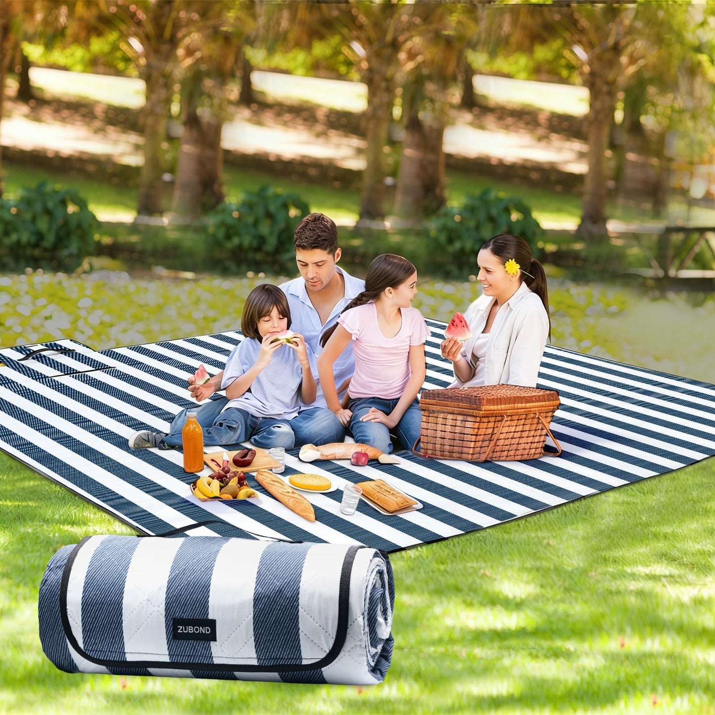 ZUBOND Picnic Blanket 80''x100'', Waterproof Sandproof Beach Outdoor Camping Mat Extra Large Foldable Gingham Big Travel Essential Accessories Gift Park Patio Lawn Garden Grass Ground Music Festival