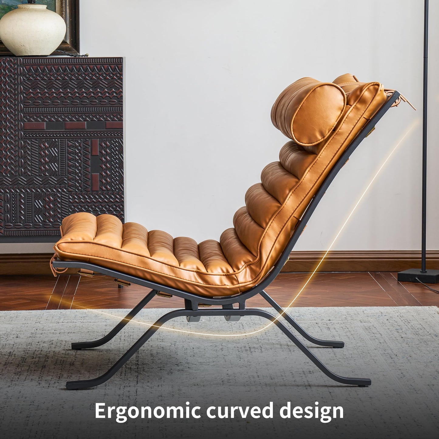 YUENINA Leather Upholstered Armless Chair Modern Design Luxury Lounge Chair (Brown)