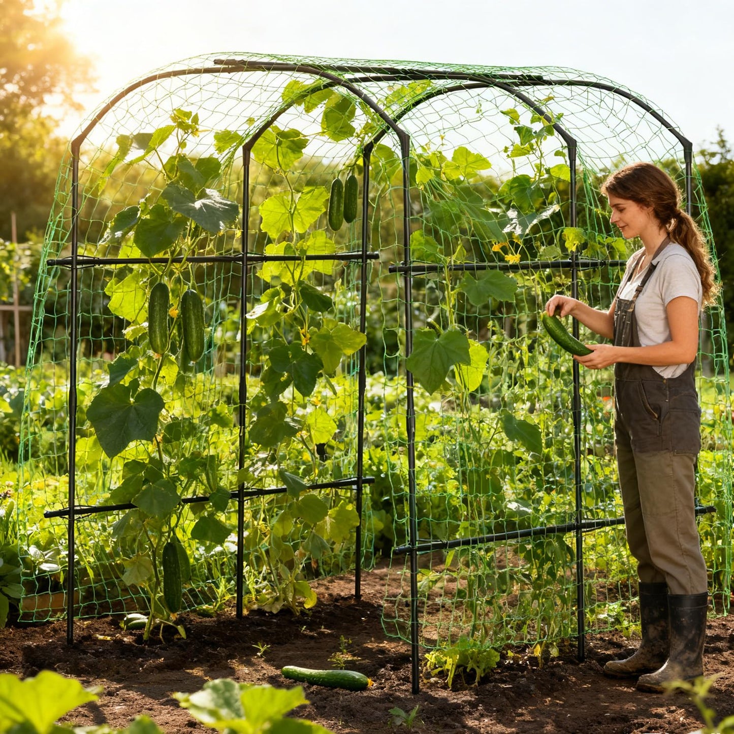 SUNYRISY Garden Arch Trellis for Climbing Plants Outdoor Gardening, 87" H x 70" L x 75" W Metal Core Tall Plant Support for Raised Bed Planting Cucumber Tomato Flowers Vegetables