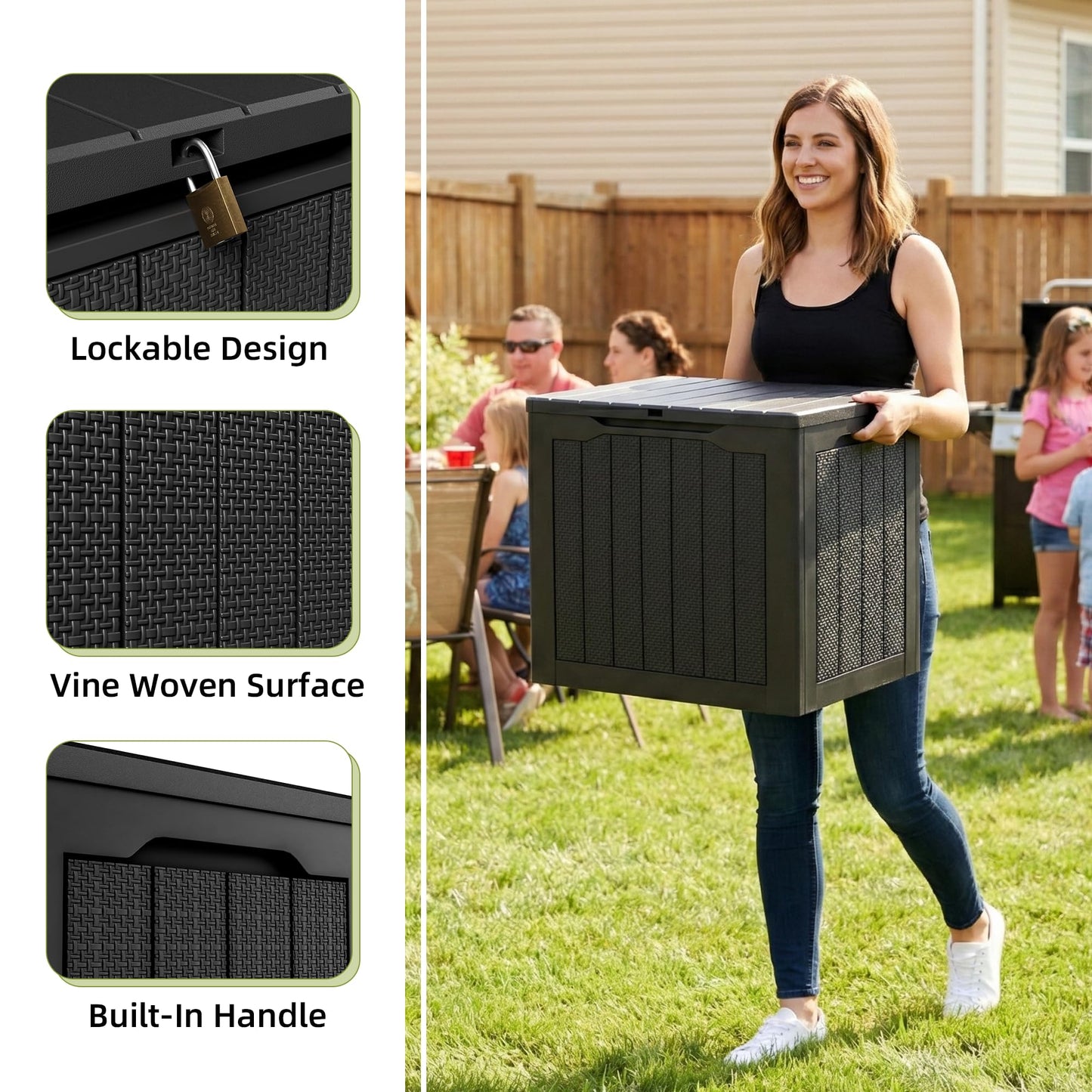 UDPATIO 30 Gallon Deck Box, Outdoor Storage Box Lockable Waterproof Resin, Indoor Outdoor Storage Container for Patio Cushions, Garden Tools, Pool Accessories, Package Delivery Boxes for outside