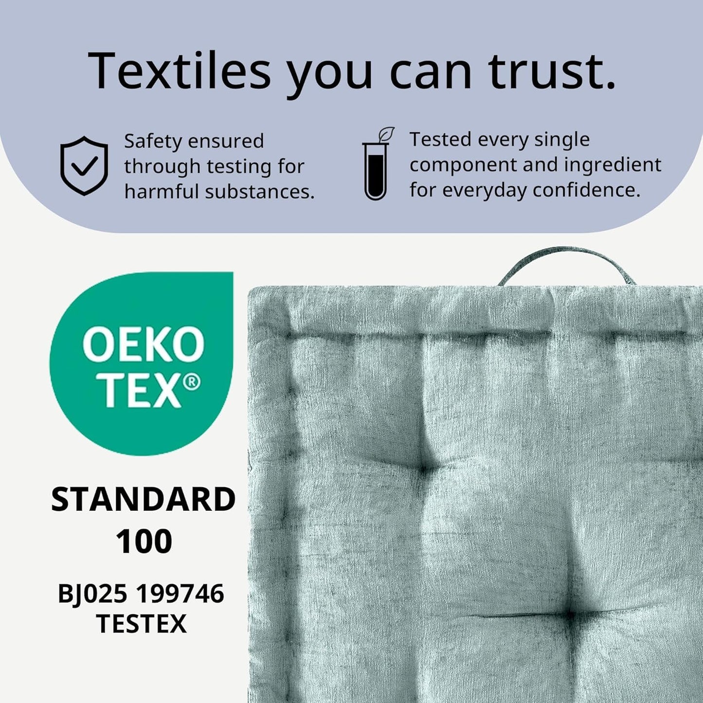 Intelligent Design Large Floor Pillow for Adults Yoga or Meditation Cushion with Handle, Floor Cushion for Board Games, Lustrous Chenille Tufted, Handsewn Scalloped Edge, Azza, 24" x 24" x 5" Aqua
