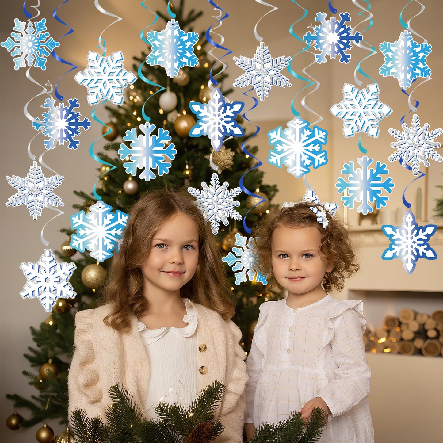 40Pcs Winter Snowflake Hanging Swirl Decorations, Frozen Snowflake Ceiling Hanging Decorations for Winter Wonderland Christmas Frozen Party Supplies