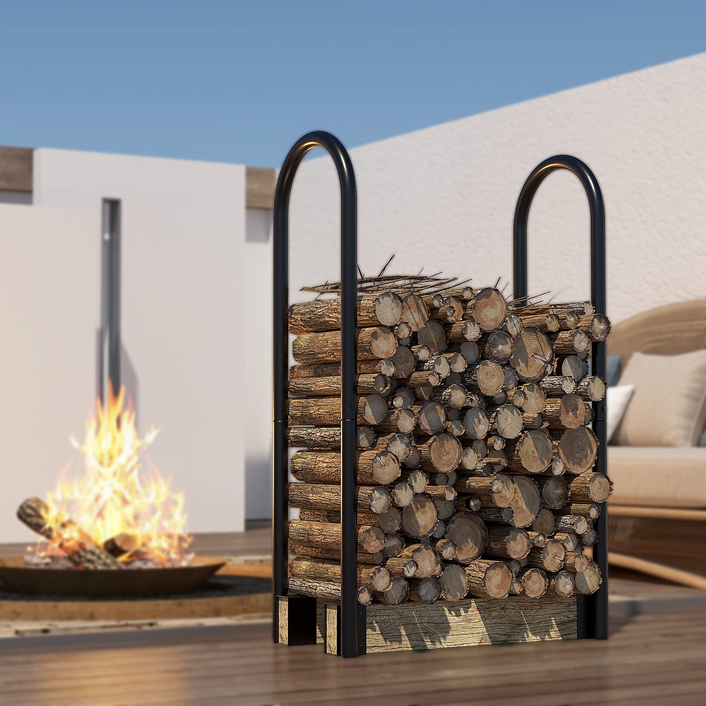 Fire Beauty Firewood Log Rack Adjustable Bracket Kit, Fireplace Wood Storage Holder,Black Powder,Coated Steel, Outdoor and Indoor(Adjustable)