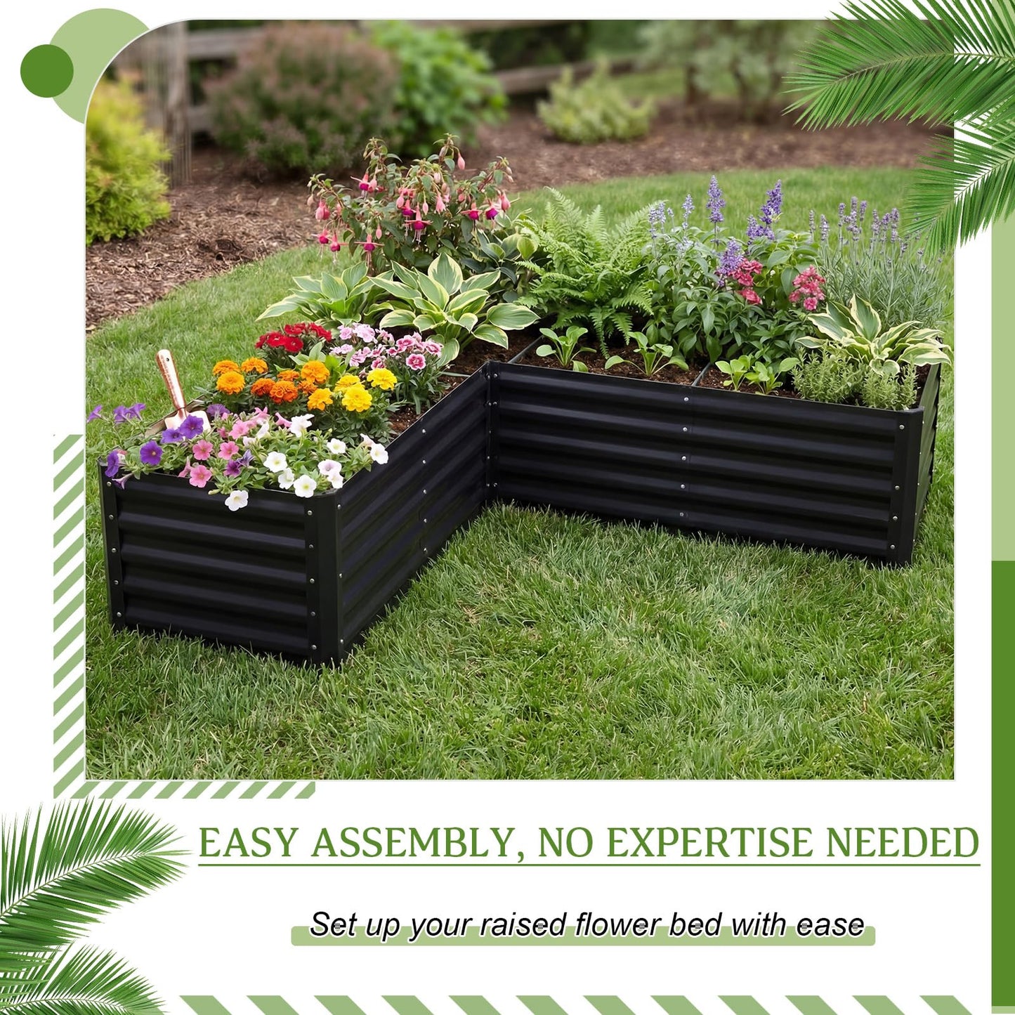 ElaraBerry 6.2x6.2x1.5 ft Raised Galvanized Garden Beds Outdoor L Shaped, Large Corner Metal Deep Root Planter Box with Gloves for Planting Vegetable Flower Herb, Anti Rust, Easy Setup, Gray (Square)