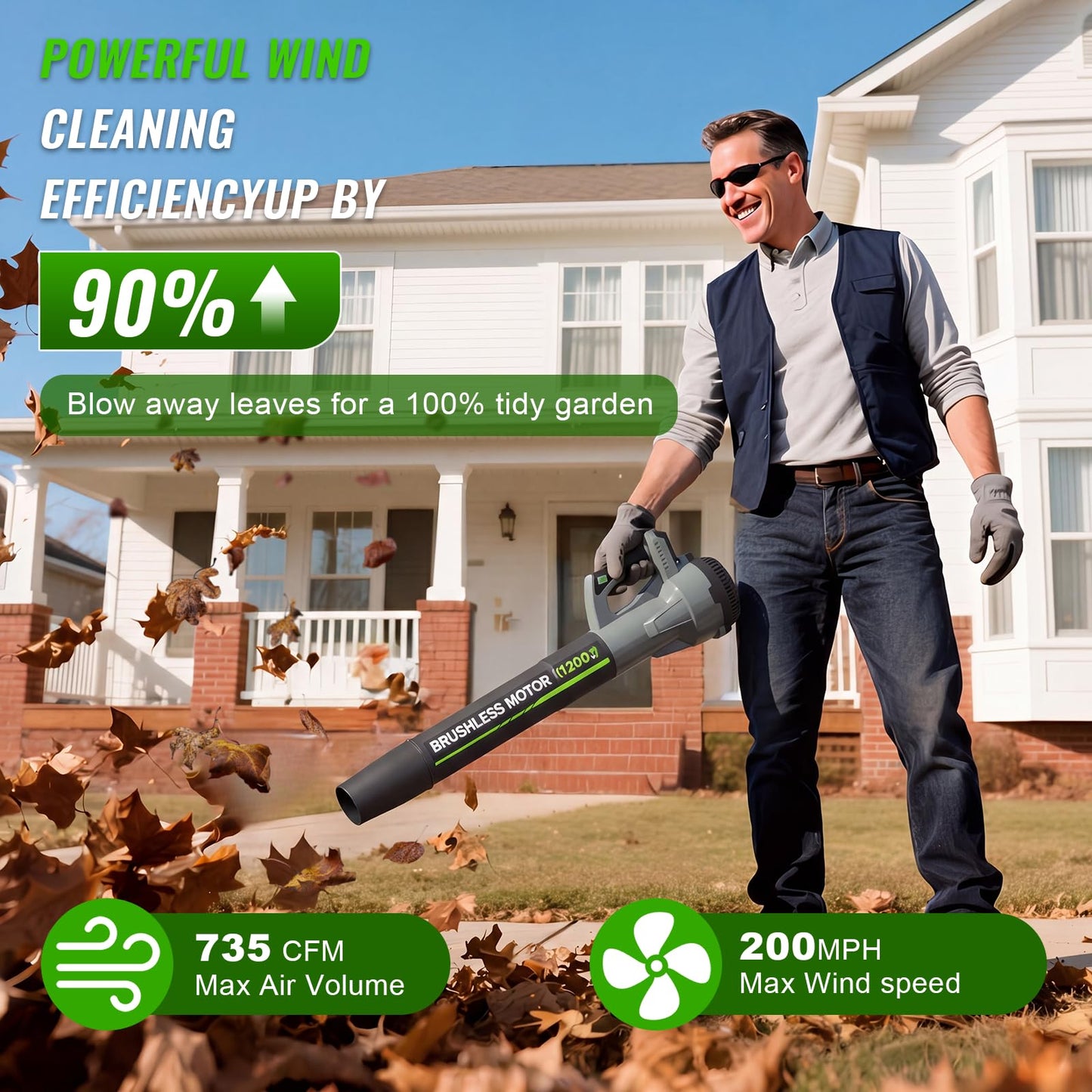 Leaf Blower, Cordless Leaf Blower with 2 X 4.0Ah Battery and Charger, 6 Speed Mode Electric Leaf Blowers Cordless for Blowing Leaves, Blowers for Yard Garden Lawn Care and Dust, Gift for Men(Grey)