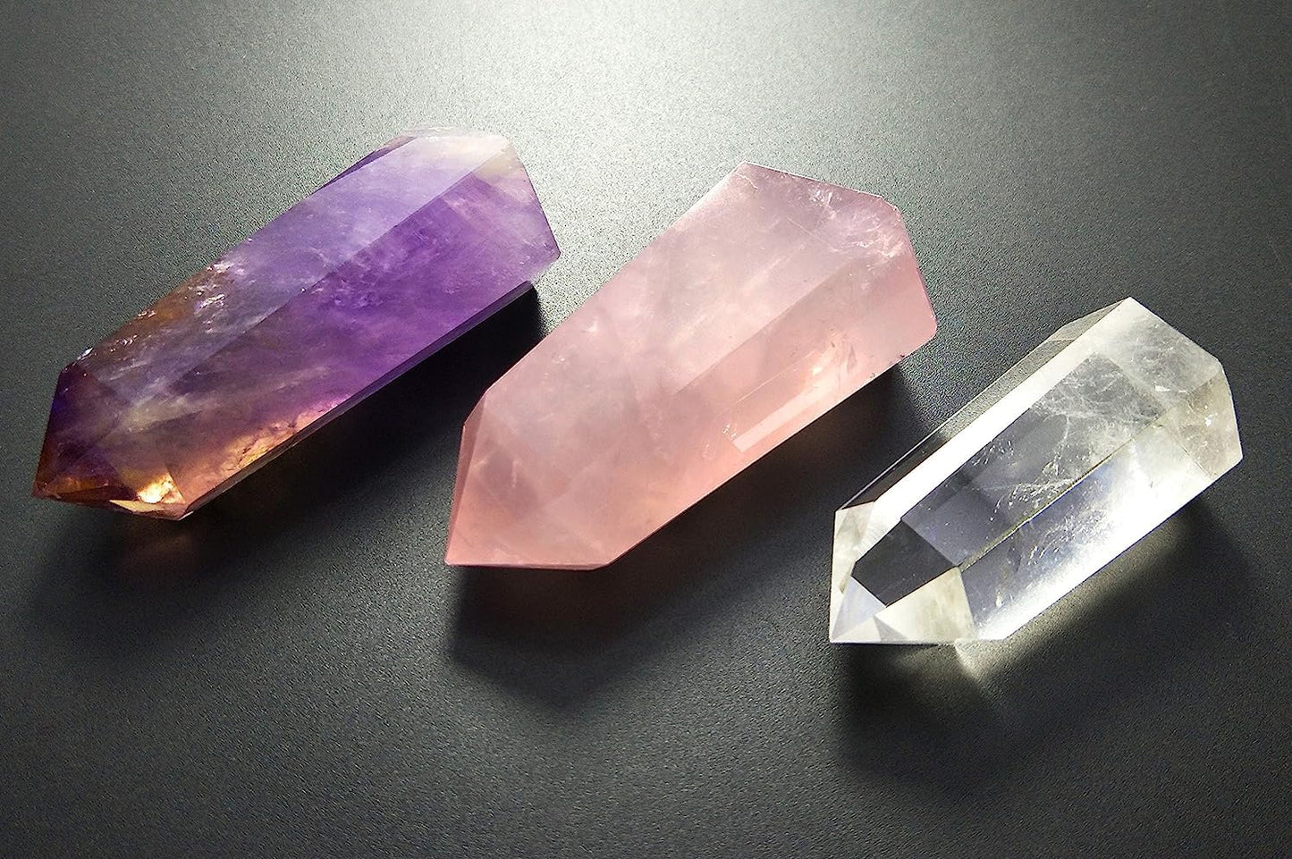 Mina Heal Healing Crystal Wands Point Faceted Prism Bars for Reiki Chakra Meditation Therapy Home Decoration Set of 3 (Rose Quartz, Clear Quartz & Amethyst)