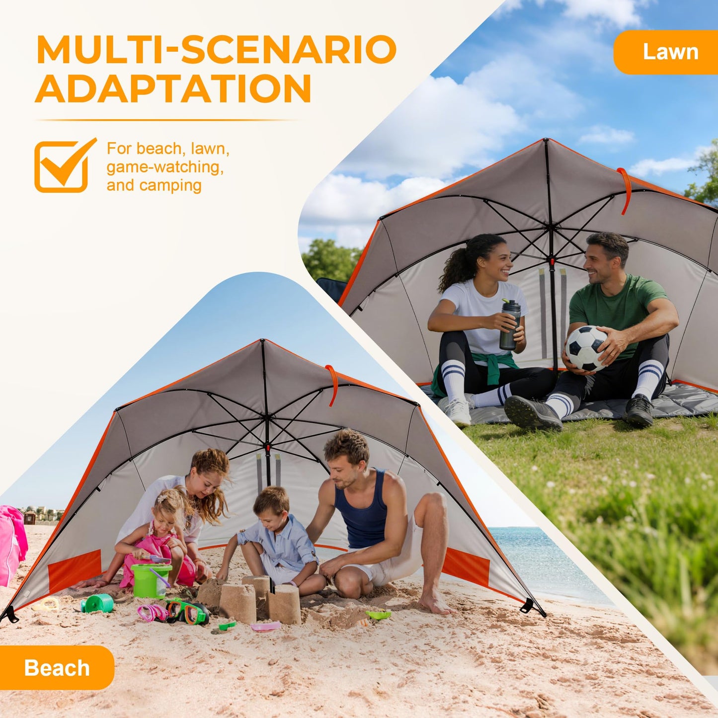 HOMEDEMO Beach Umbrella Tent (9.5ft, Red) with Fan Canopy, 3-in-1 Umbrella Shade Shelter for Beach, Picnic, Bleacher, Sports Games