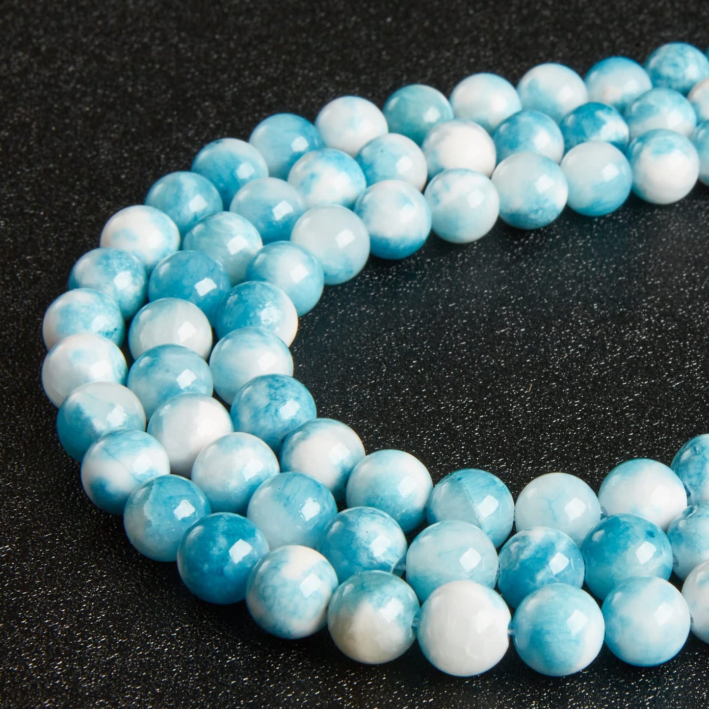 60pcs 6mm Blue White Jade Beads Natural Gemstone Beads Round Loose Beads for Jewelry Making