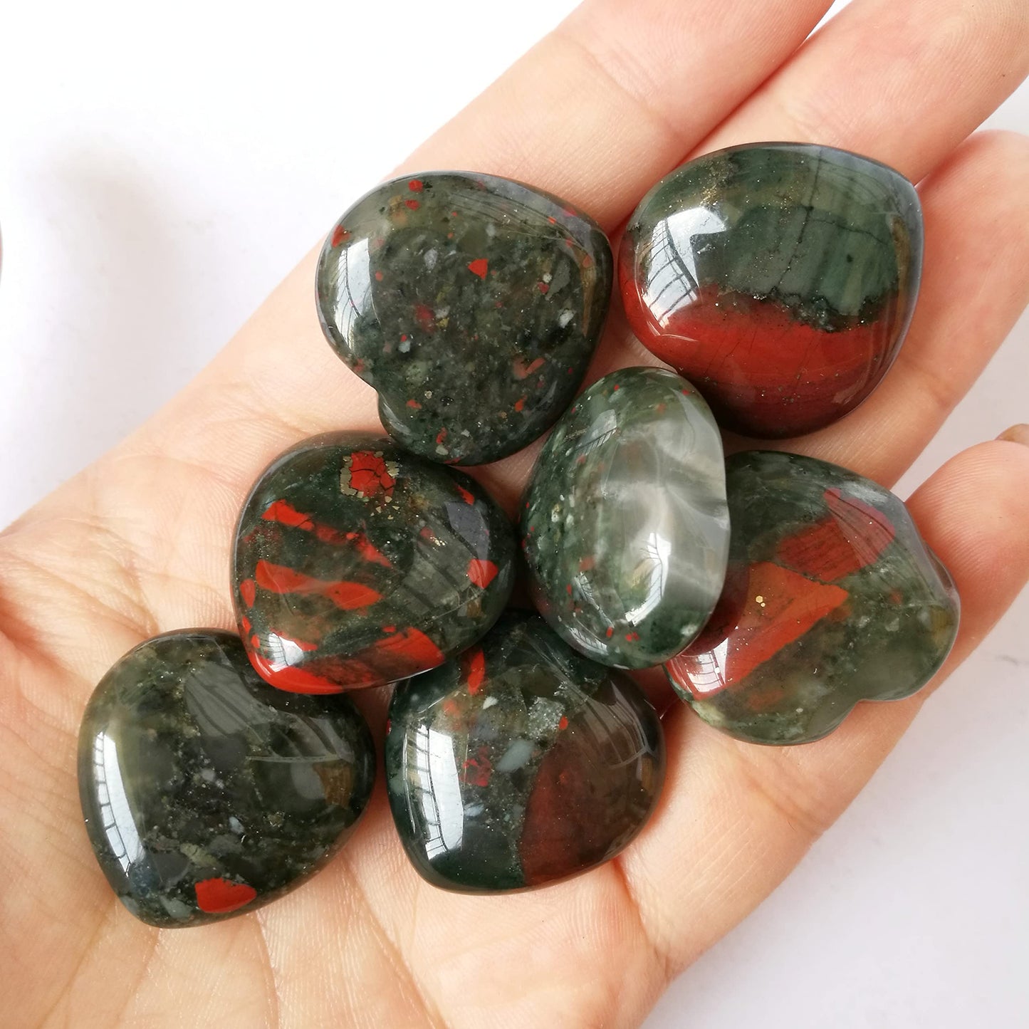 Bacatgem 3 Pcs Natural African Bloodstone Pocket Palm Thumb Healing Crystal Heart Love Worry Stones,1 inches Reiki Balancing Crystal and Healing Stones