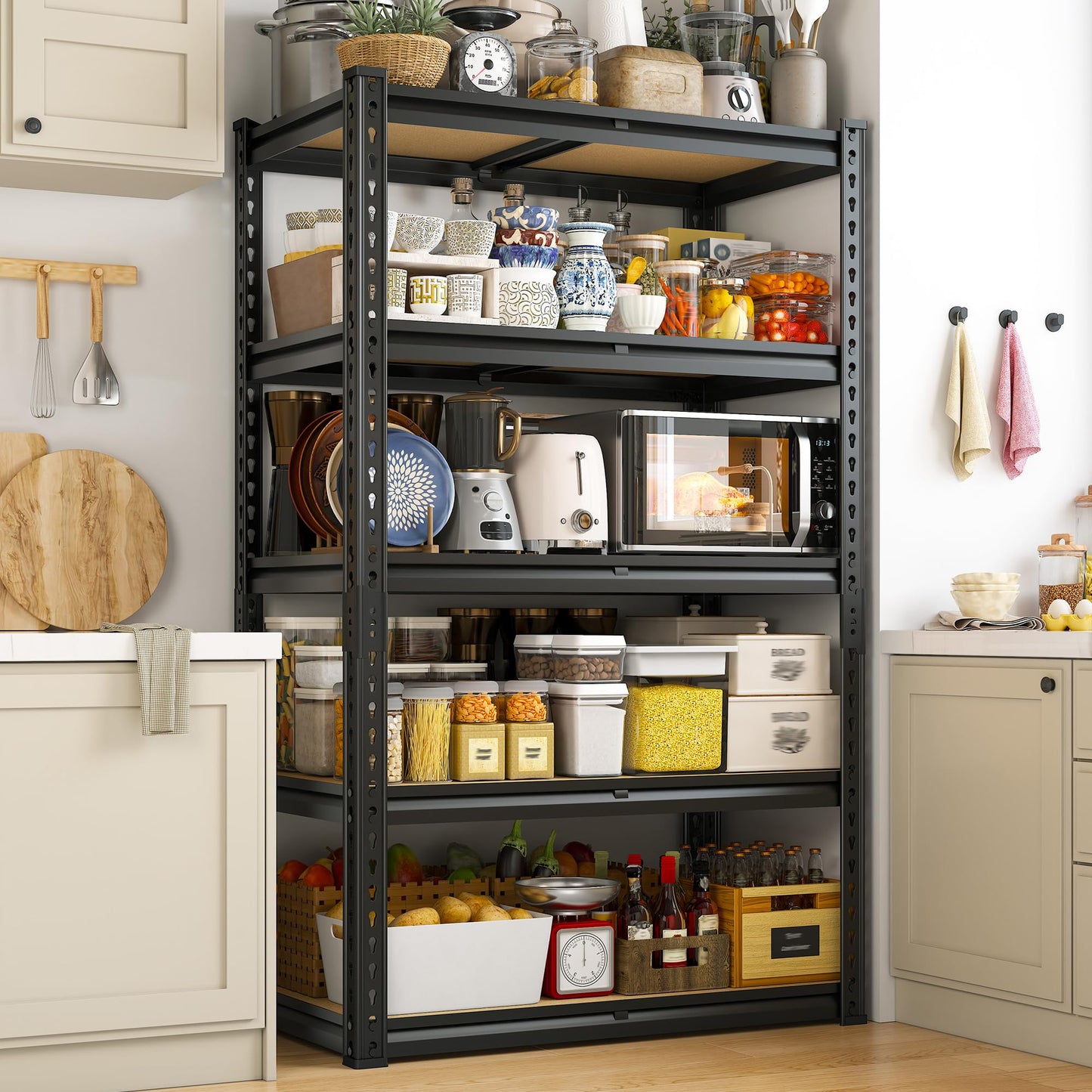 5 Tier Storage Shelves 2020LBS Garage Shelving,Adjustable Heavy Duty Metal Shelving Unit Utility Rack for Garage,Kitchen Pantry Shelf for Warehouse,Closet,Commercial,28" W x 12" D x 59.8" H,Black