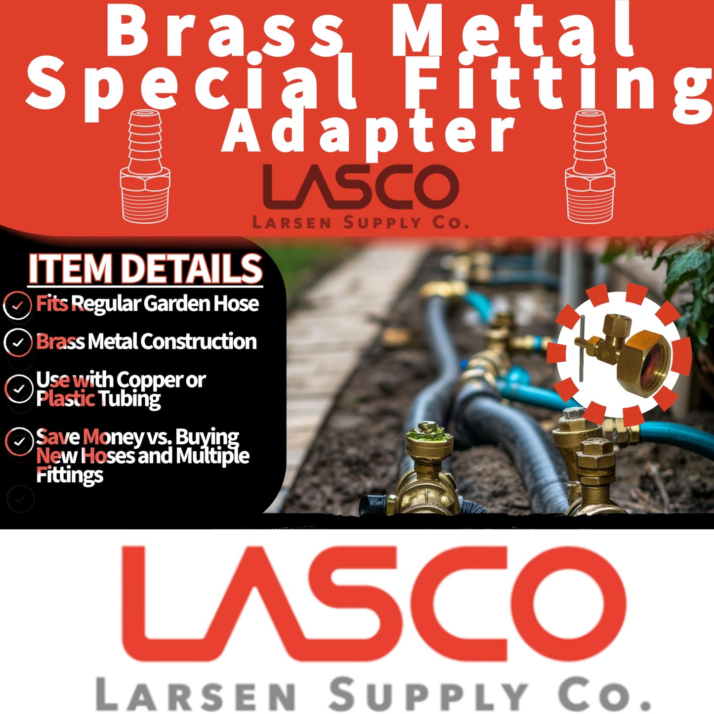 LASCO 17-8385 3/4 Female Garden Hose Thread by 1/4-Inch Compression Needle Valve Brass Adapter, Copper