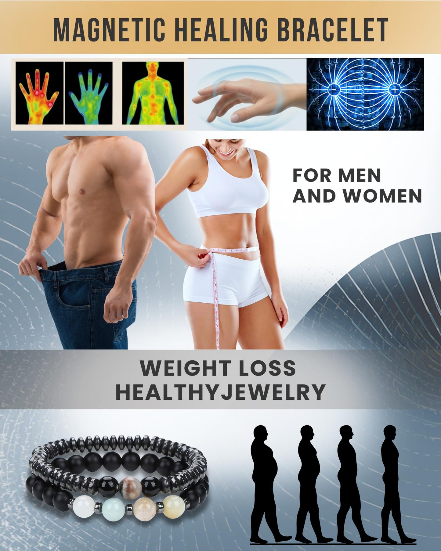 WestLuna Magnetic Hematite Bracelets for Women Men, Adjustable Amazonite Black Obsidian Natural Stone Beaded Bracelets, Slimming Crystal Chakra Energy Bracelet Gift (Amazonite, Small)