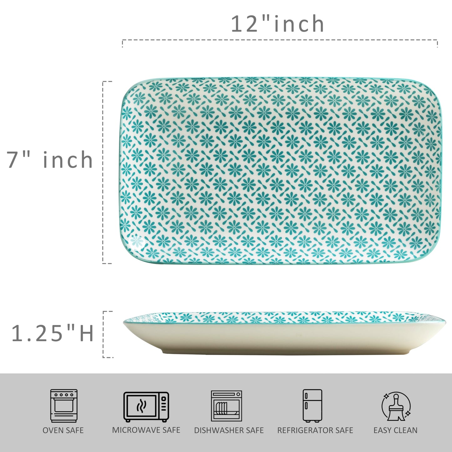LEHAHA Ceramic Serving Platter, 12 x 7 inch Serving Trays for Party, Rectangular Serving Trays for Entertaining, Excellent Trays for Serving Food,Fruit,Cakes,Appetizers-Set of 4