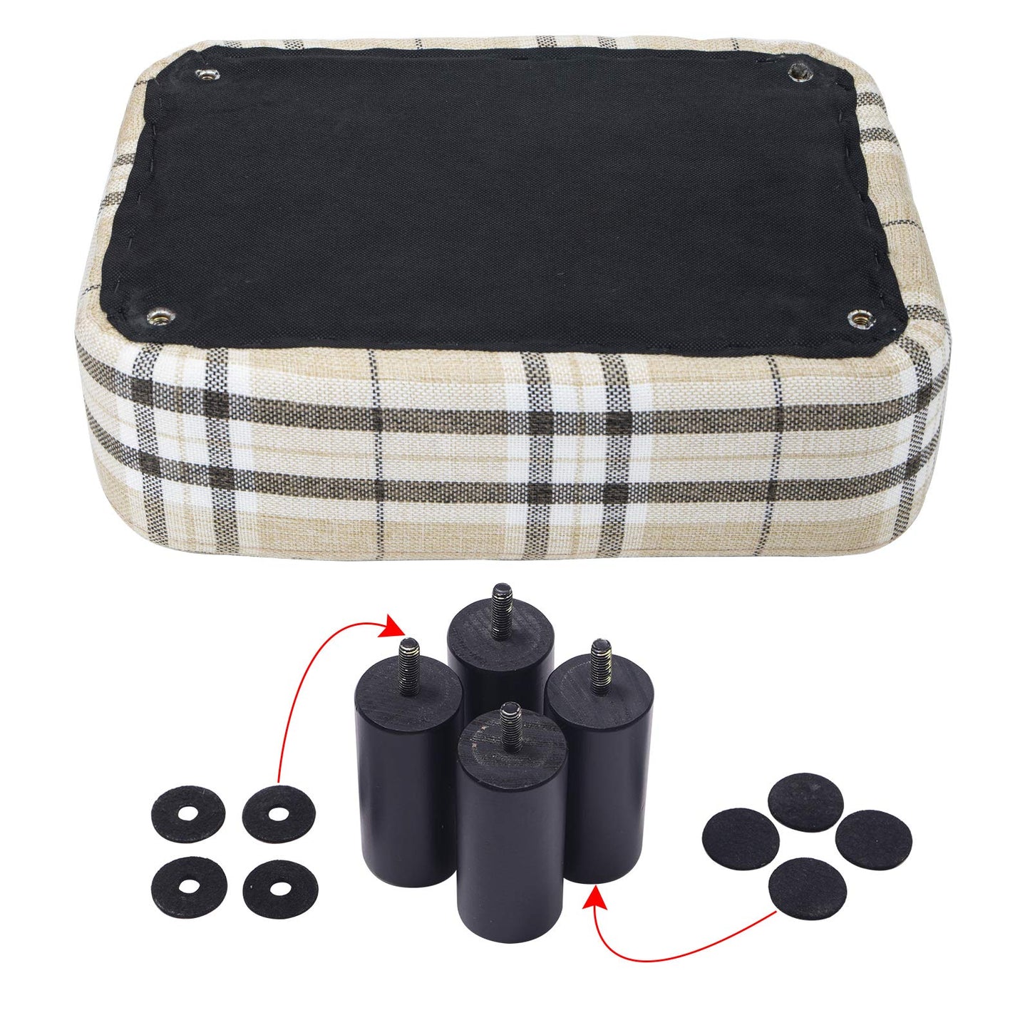IBUYKE 16.54" Small Footstool, Linen Fabric Pouf, with Padded Seat Pine Wood Legs and Padded Rectangular Stool, for Bedroom, Stripe RF-BD215
