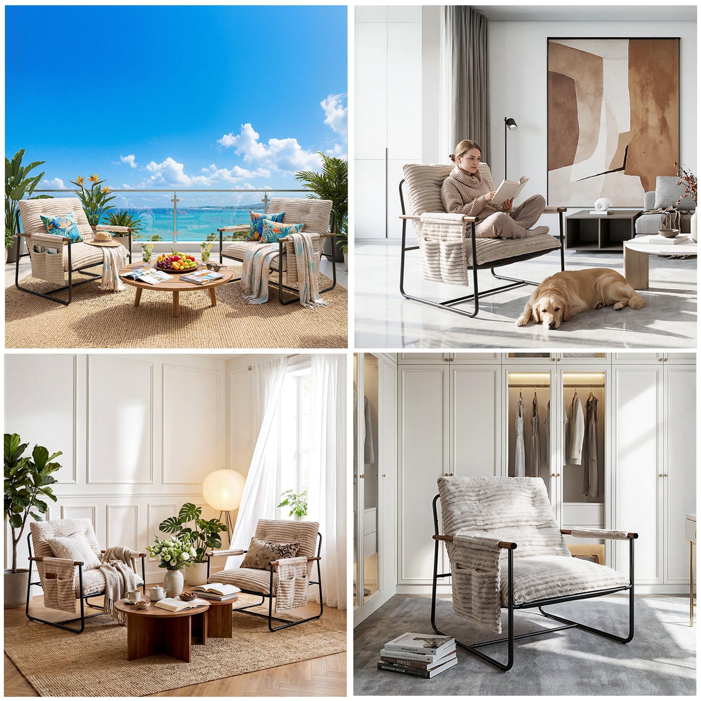 Comfy Accent Chair Modern Living Room Chair Cozy Lounge Chairs Oversized Armchair With Wood Armrests Sturdy Metal Frame Upholstered Reading Chair Soft Cushion sofa Chairs For Bedroom Balcony Porch