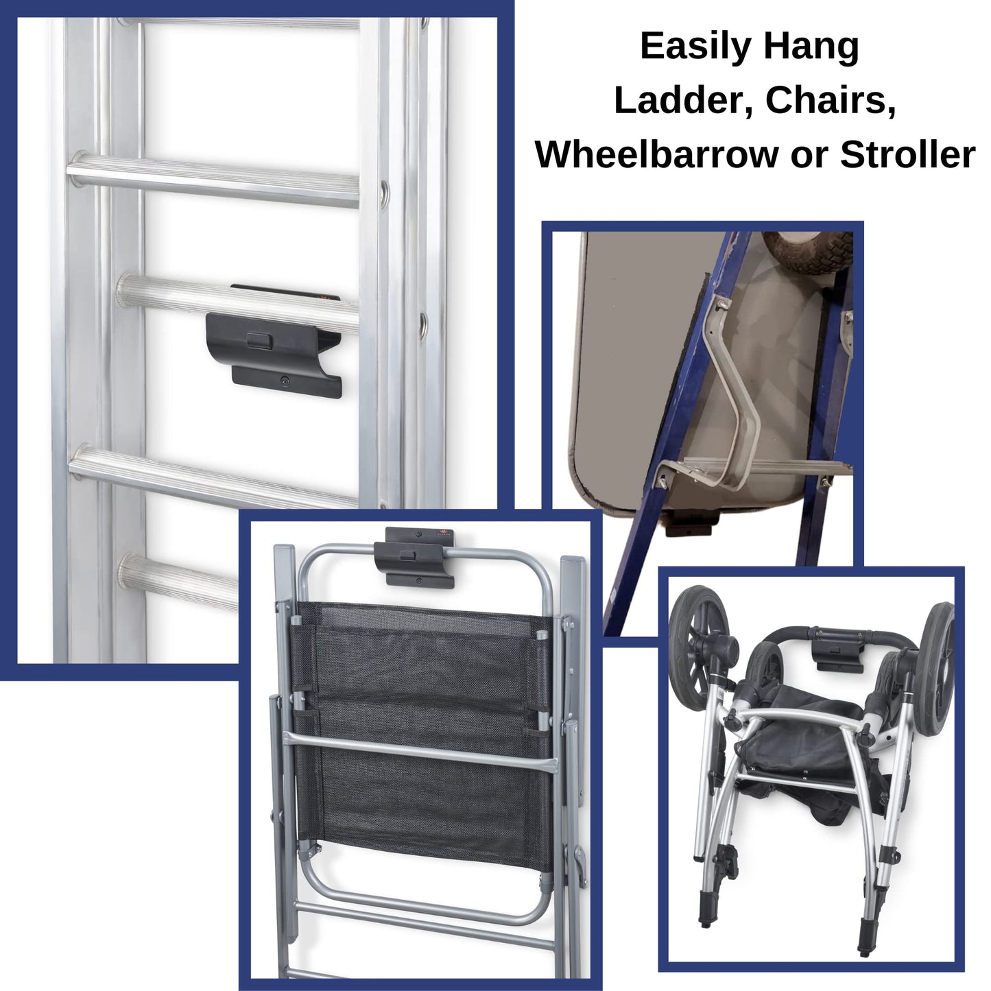 ALWORG Heavy Duty Utility Hooks Bundle - Ladder Hanger for Garage Wall - Versatile Tool Holder to Maximize Space in Yard, Shed. Hang Wheelbarrow Folding Chair and More Organize Chairs, Brooms, Tire