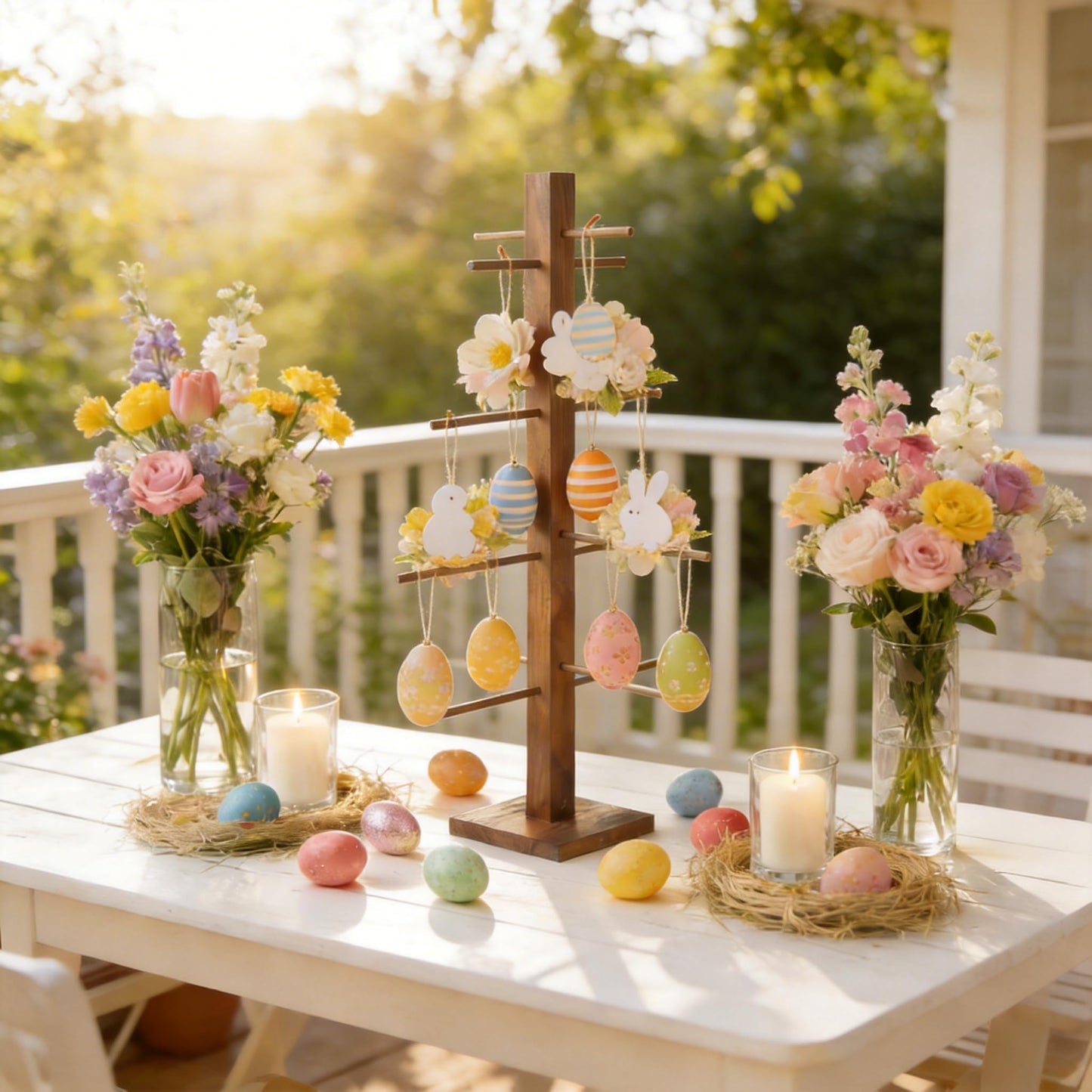 32 inch Easter Farmhouse Ornament Tree Display Stand Artificial Easter Egg Display Tree Tabletop Decor Wood Rustic Trees for Wedding Anniversary Christmas Birthday Farmhouse Party Home Decoration