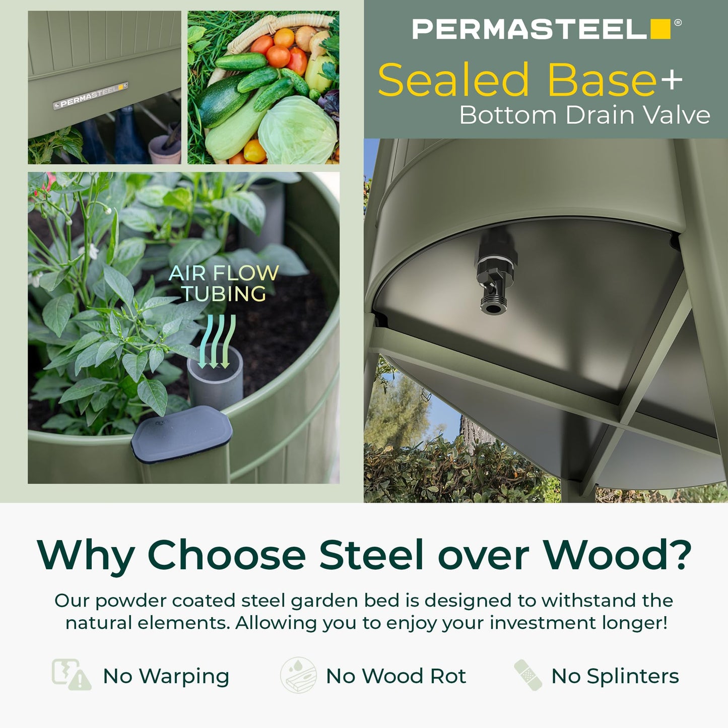 Permasteel Raised Garden Bed with Legs, Planter Box with EnGrow™ TrueSoil™ Technology for Vegetables, Flowers, Herbs, and Fruit, Outdoor Indoor, Storage Shelf, Caster Wheels, Green