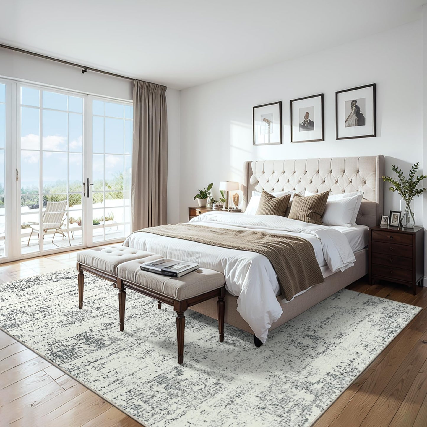 Area Rugs Living Room Rug - 5x7 Washable Modern Abstract Soft Neutral Non-Slip Carpet Large Indoor Floor Stain Resistant Thin Carpets for Bedroom Dining Room Farmhouse Nursery Home Office Grey