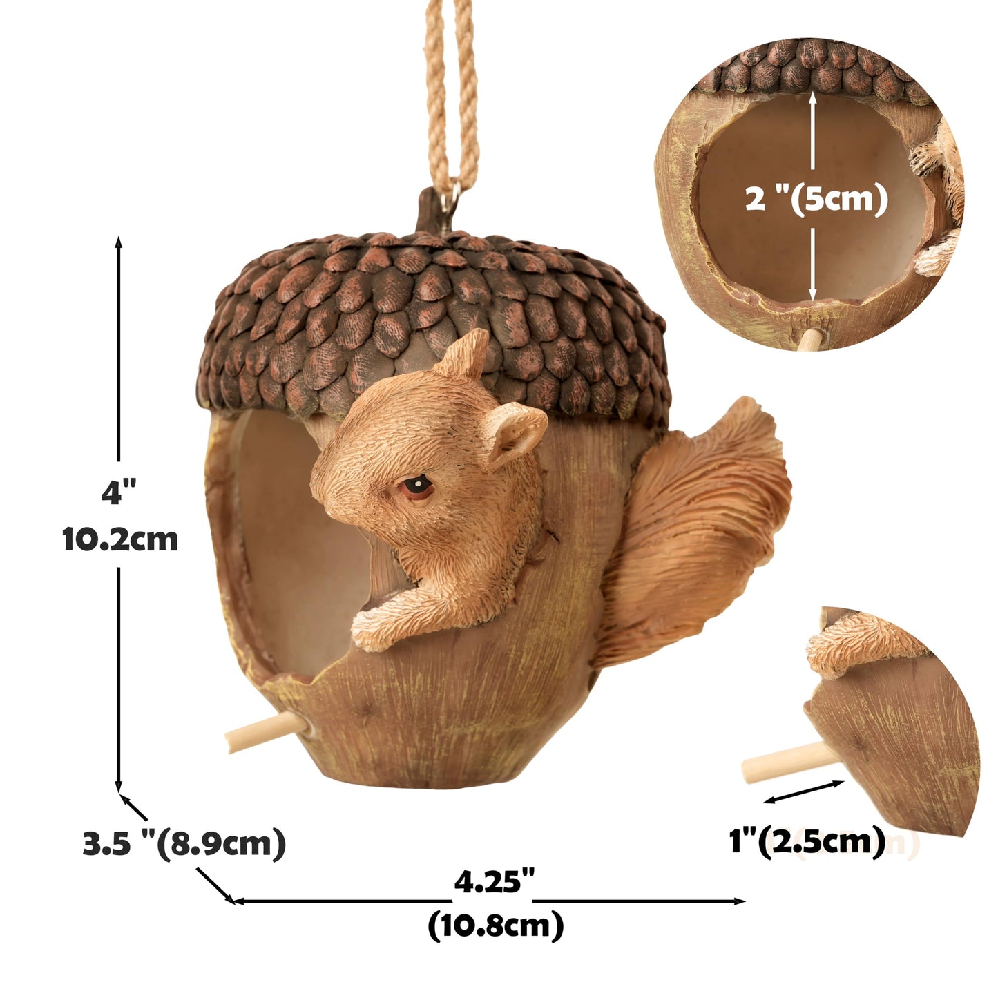 Hvfun Hanging Bird Houses for Outside, Acorn-Shaped Resin Birdhouse with Squirrel Design for Outdoors Decorative Birdhouses,
