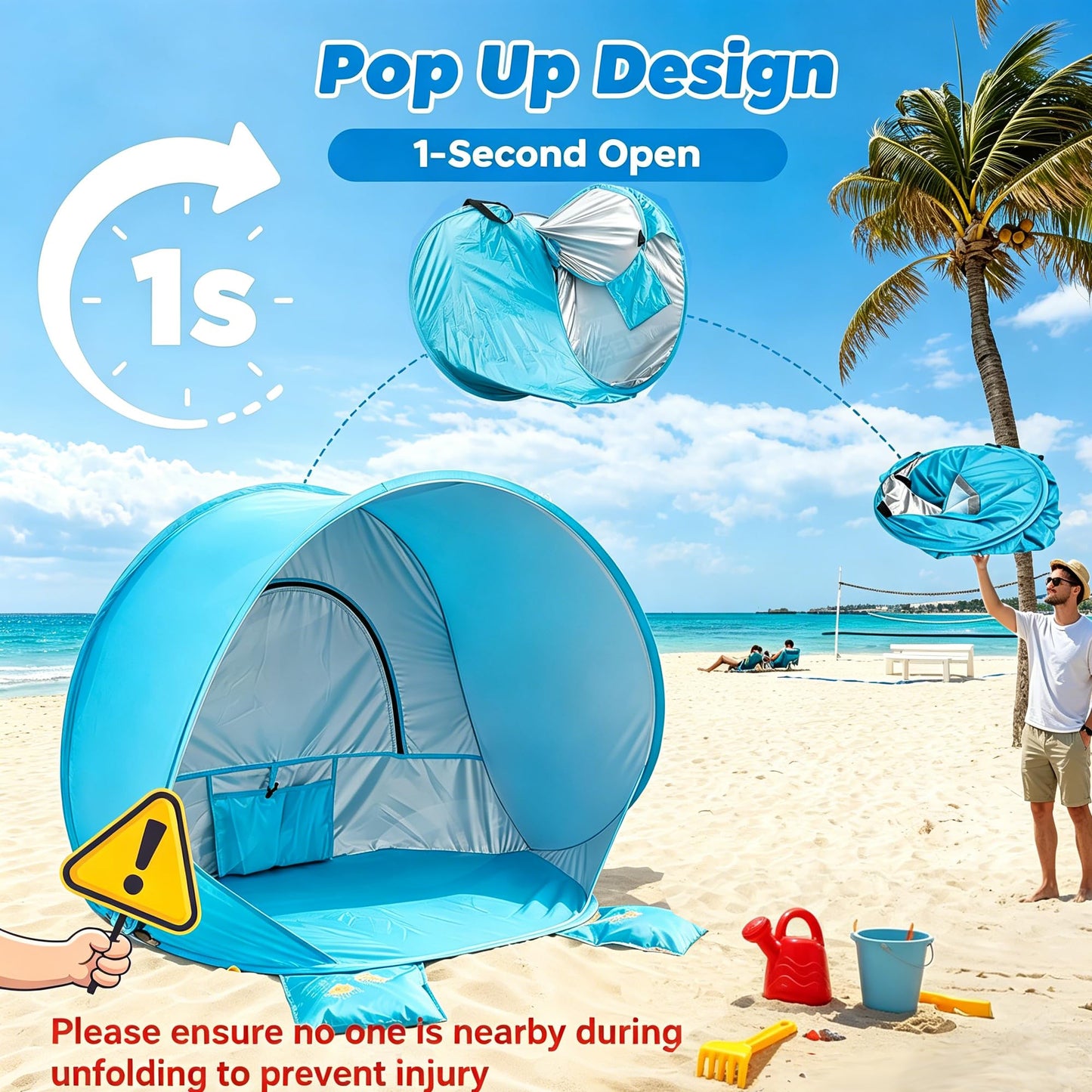 Baby Beach Tent Extra Large Pop Up Baby Tent with UV Protection - Spacious Family Sun Shelter for Parent & Child, Portable Beach Essentials (Blue, 53.1" x 36.6" x 37.4")