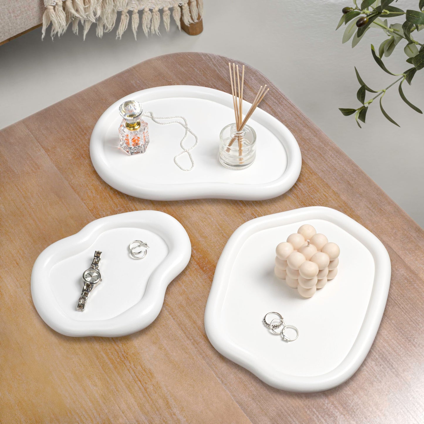 happimess TRY3000B-3SET Grace Contemporary Concrete Decorative Cloud Jewelry Trays for Storage,Decoration, Display, Coffee Table or Serving Food, White (Set of 3)