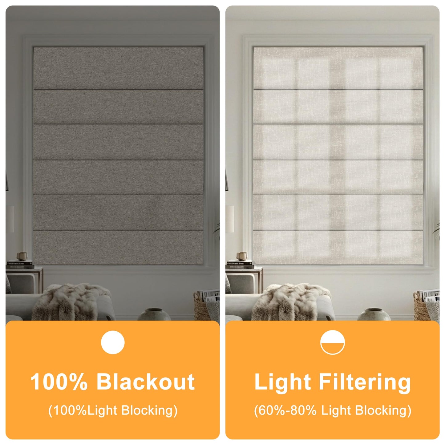 BERISSA Blackout Roman Shades for Indoor Windows Cordless,Pull Down Linen Fabric Roman Blinds,Privacy Window Shades for Door Windows,Bedroom,Office,Easy to Install,Light Brown,29" W x 48" H