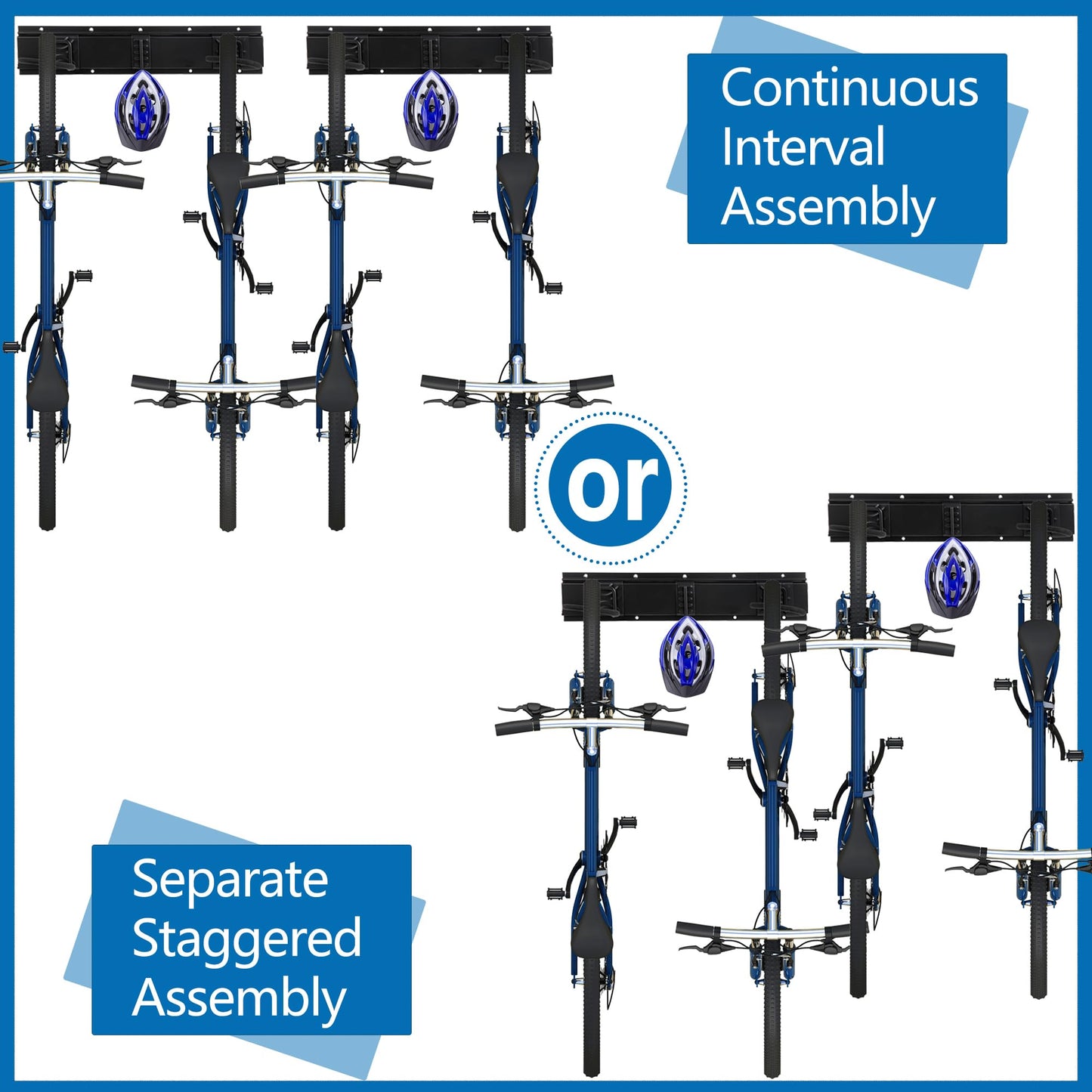 Sinoer Bike Storage Rack,Bike Storage Hanger, 4 Bikes + 3 Helmets Heavy Duty Bike Storage Vertical Bike Rack Holds up to 66lbs, 20 inches / 511mm -2 Rails