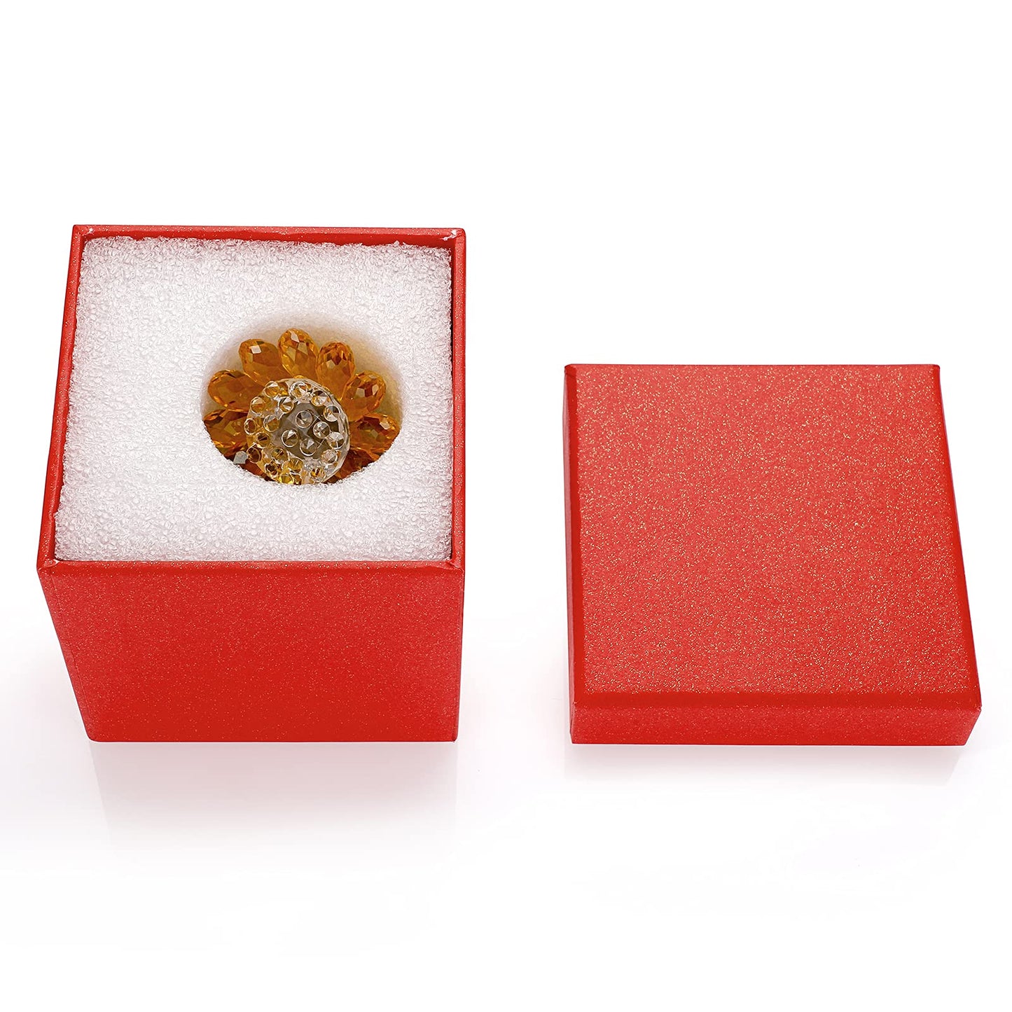 OwnMy Crystal Sunflower with Bud Glass Sunflower Figurine Collectible, Small Sunflower Ornament Paperweight Table Decoration with Gift Box, Glass Bouquet Flowers Centerpieces for Home Decors