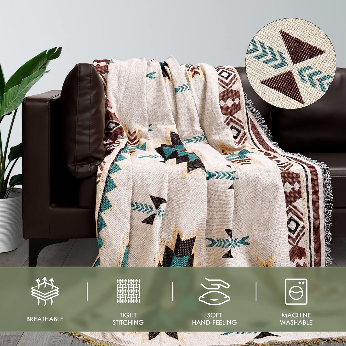 VIEWAN Couch Throw Cover- Reversible Soft Sofa Blanket-Bohemian Couch Slipcovers-Decorative Oversize Towel Protector for Pets, Kids (Large)