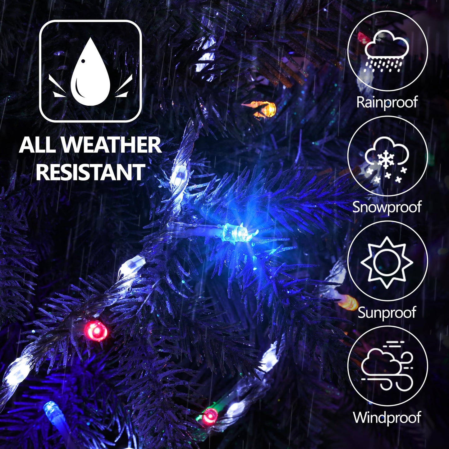 Jyoiat 30FT String Lights - 240 LEDs Water Flowing Multicolor String Lights with 8 Basic Modes + 6 Flowing Modes,Outdoor Waterproof Timmer Memory Function Patio Lights (White)