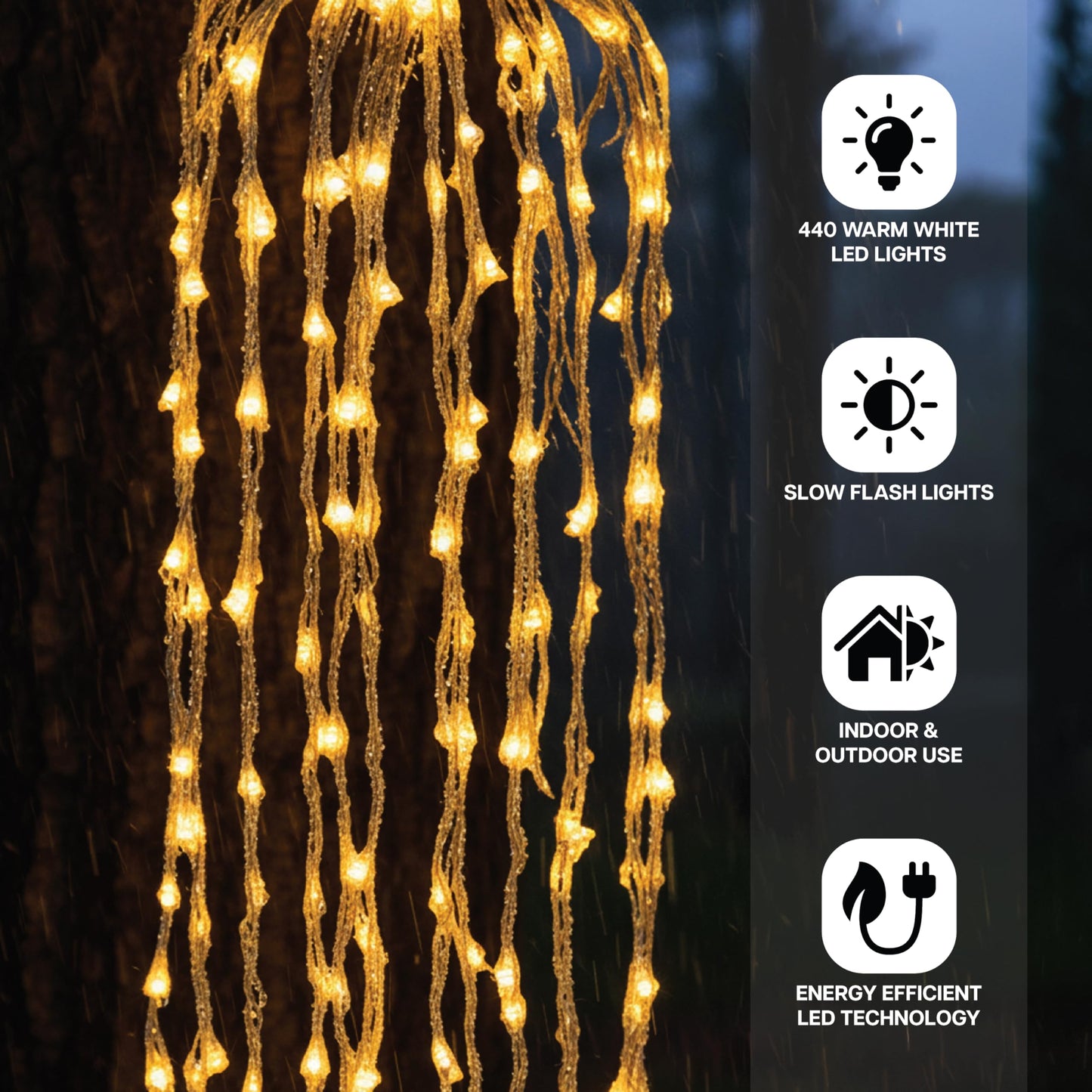 Holiday Bright Lights Indoor Outdoor 4-Ft Weeping Willow Lights 440 Warm White 5mm LED Transparent Cable