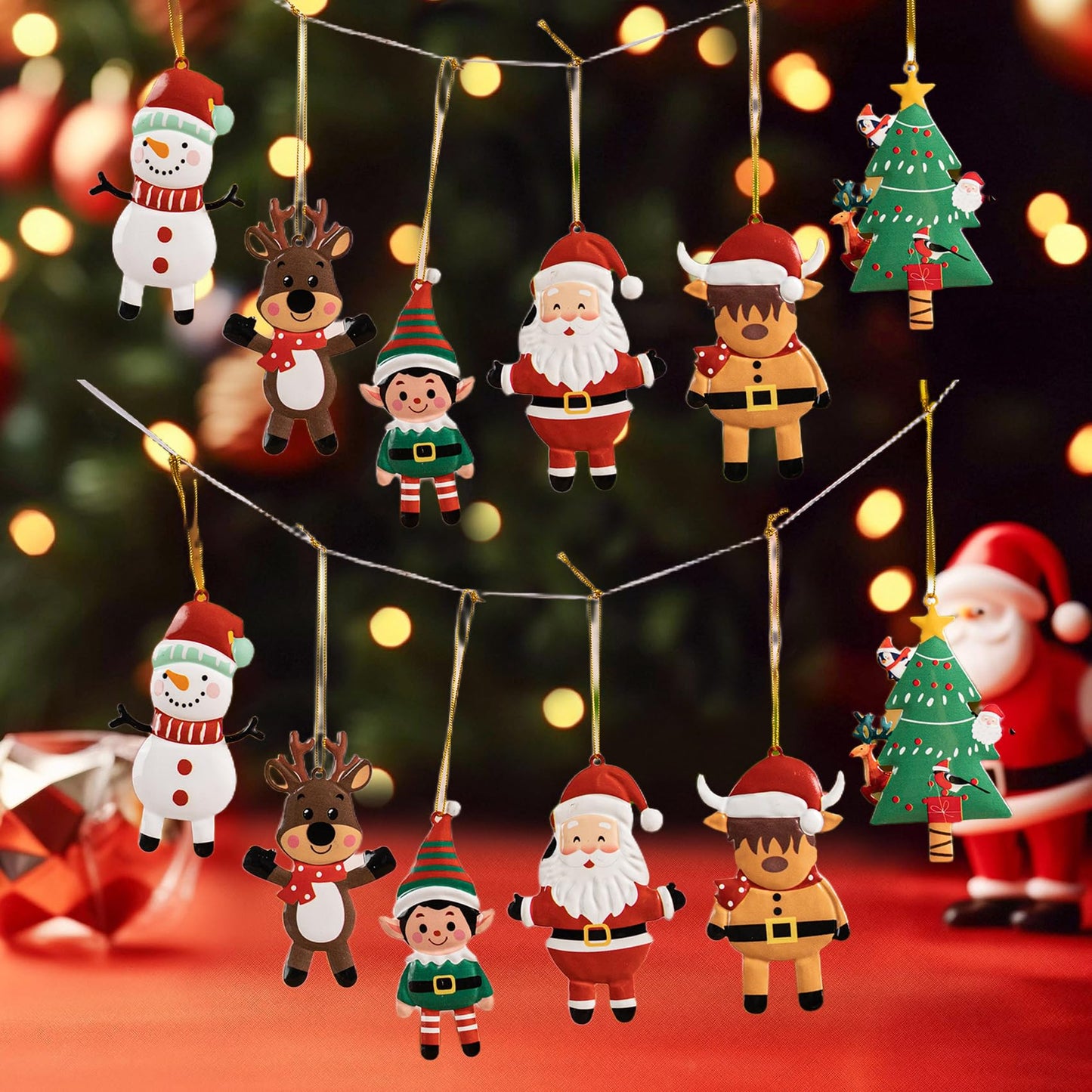 12 PCS Christmas Tree Ornaments Metal Long-Lasting Festive Holiday Ornament for Seasonal Display-Christmas Party Decorations for Mantel,Shelves, Home Accents
