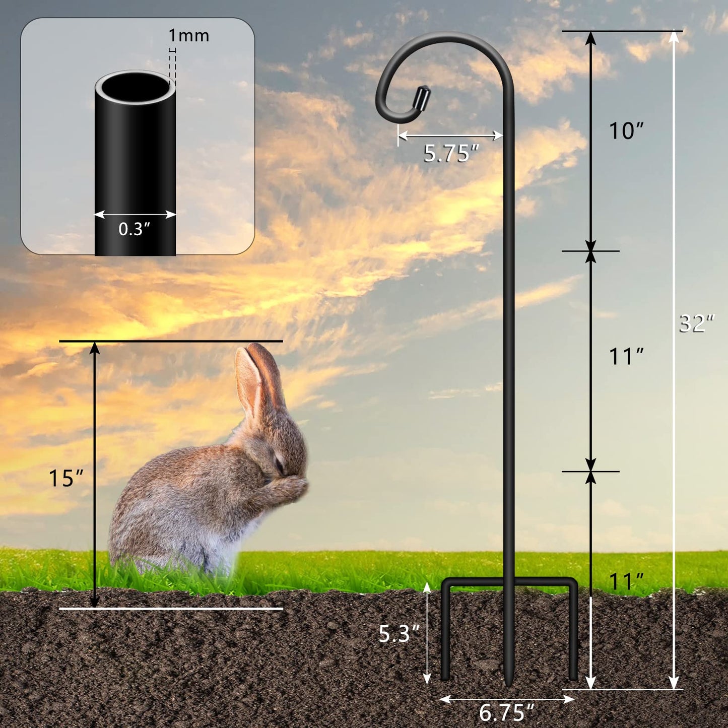 Gtongoko 8 Pack Shepherds Hooks for Outdoor 32 Inch Garden Hooks for Hanging Plants, Lanterns, Bird Feeders, Solar Lights, Mason Jars, Weddings Decor, Adjustable, Matte Black