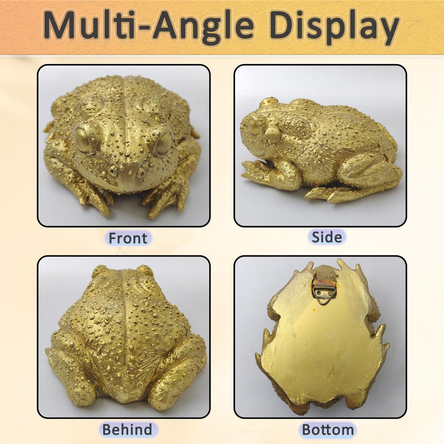 KISWIAR Gold Resin Frog Toad Sculpture, Resin Toad Figurine Wall Hanging Decor, Feng Shui Decoration for Office, Desktop and Garden (Toad)