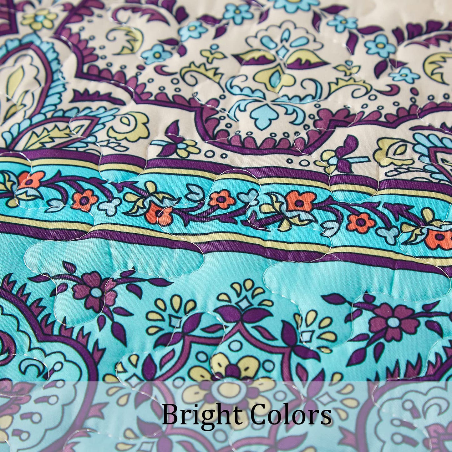WONGS BEDDING Boho Queen Quilt Set, Blue Purple Bohemian Queen Quilt Bedding Set, Lightweight Microfiber Bed Decor Bedspread for All Season 96"x90"(3 Pieces)