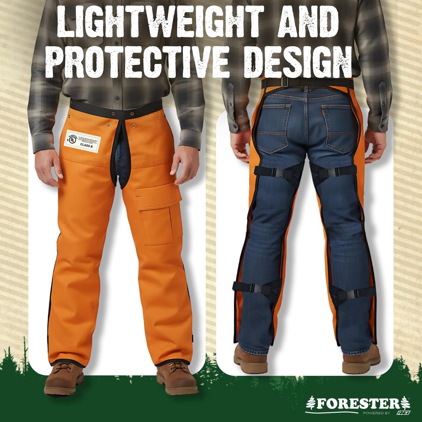 FORESTER Chainsaw Chaps for Men & Women | Apron Style Men's Chain Saw Chaps with Pocket & Adjustable Waist | Chainsaw Safety Equipment | Orange 37"