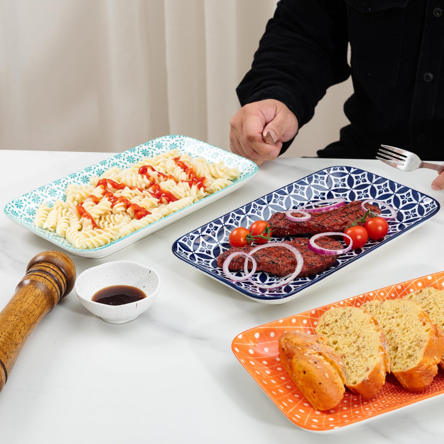 LEHAHA Ceramic Serving Platter, 12 x 7 inch Serving Trays for Party, Rectangular Serving Trays for Entertaining, Excellent Trays for Serving Food,Fruit,Cakes,Appetizers-Set of 4